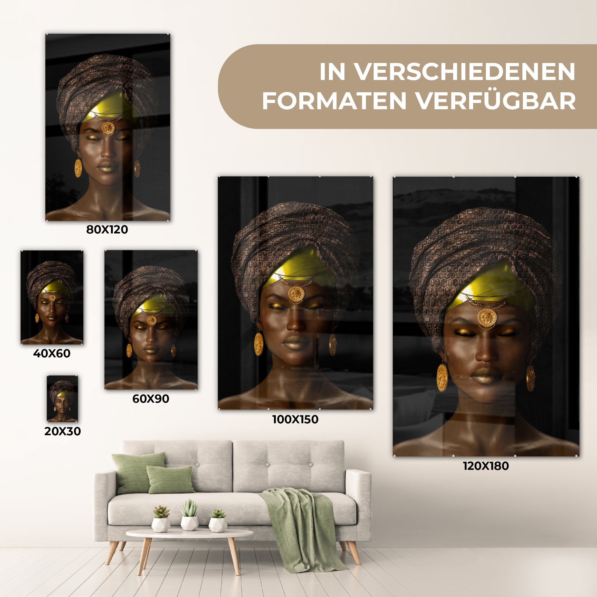 St), auf auf Foto Bilder Wanddekoration - Kopftuch Acrylglasbild gelb, Wandbild Glas (1 - Glasbilder - - Glas - MuchoWow Frau