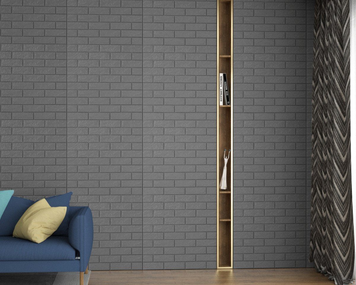 HOOZ Wandpaneel 5x Wandpaneele 3D-Ziegelsteinoptik 77x70x0,5 cm selbstklebend - grau, BxL: 77x70 cm, (5-tlg)