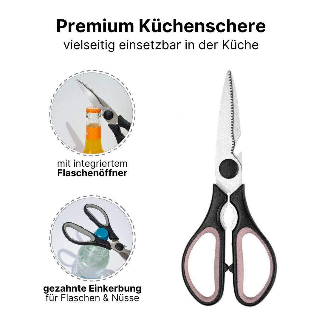 LIVINA HOME Haushaltsschere Multifunktions-Küchenschere aus Edelstahl, Schwarz, (1-tlg), Universalschere, Allzweckschere, Küchenschere mit Öffner – Bild 2 von 5