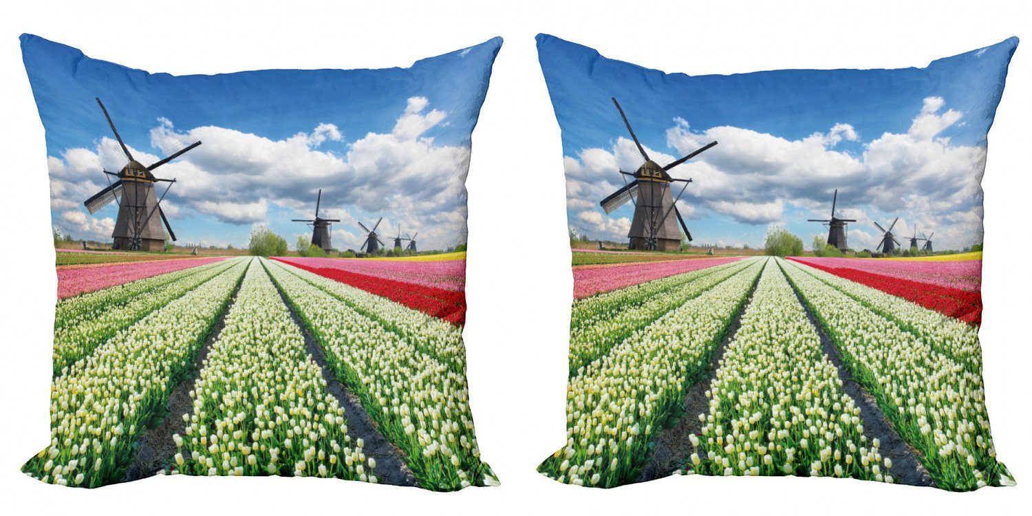 Kissenbezüge Modern (2 Abakuhaus Windmühle Doppelseitiger Ackerland Vivid Digitaldruck, Accent Scenic Stück)