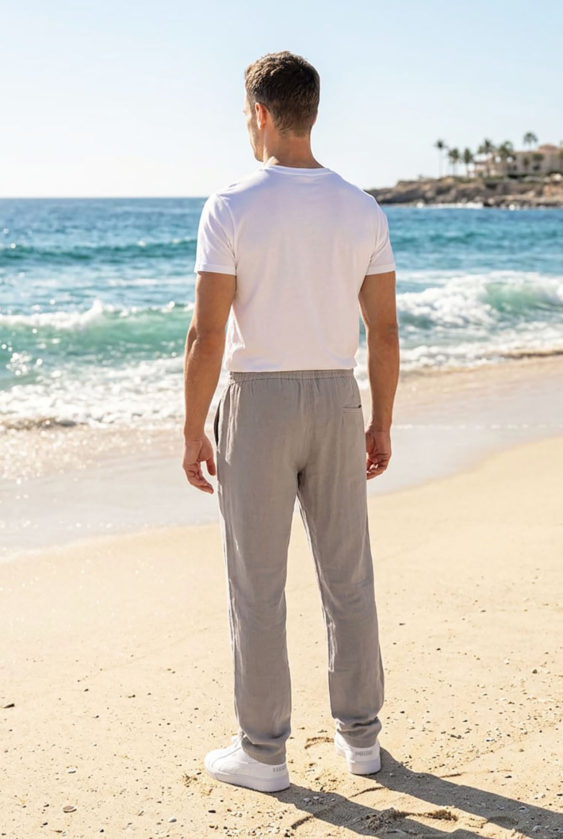 Reslad Leinenhose Reslad Herren Baumwollhose Leinenhose Optik Strandhose RS-3003 (1-tlg., Freizeithose) leichte Freizeithose im Leinen-Look mit Kordelzug