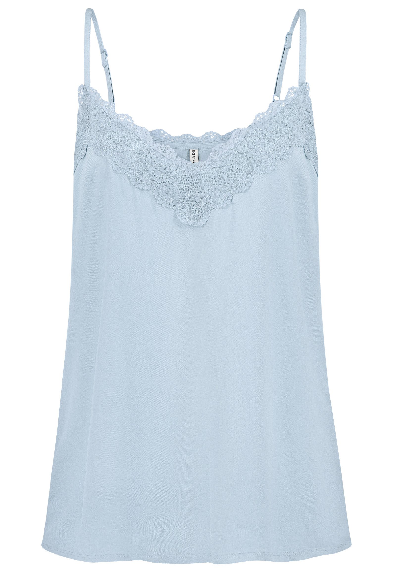Fresh Made Shirttop Spaghettiträger- mit Spitzenbesatz, 4er-Pack für Damen (4-tlg) Regular Fit V-Ausschnitt Ärmellos unifarben atmungsaktiv