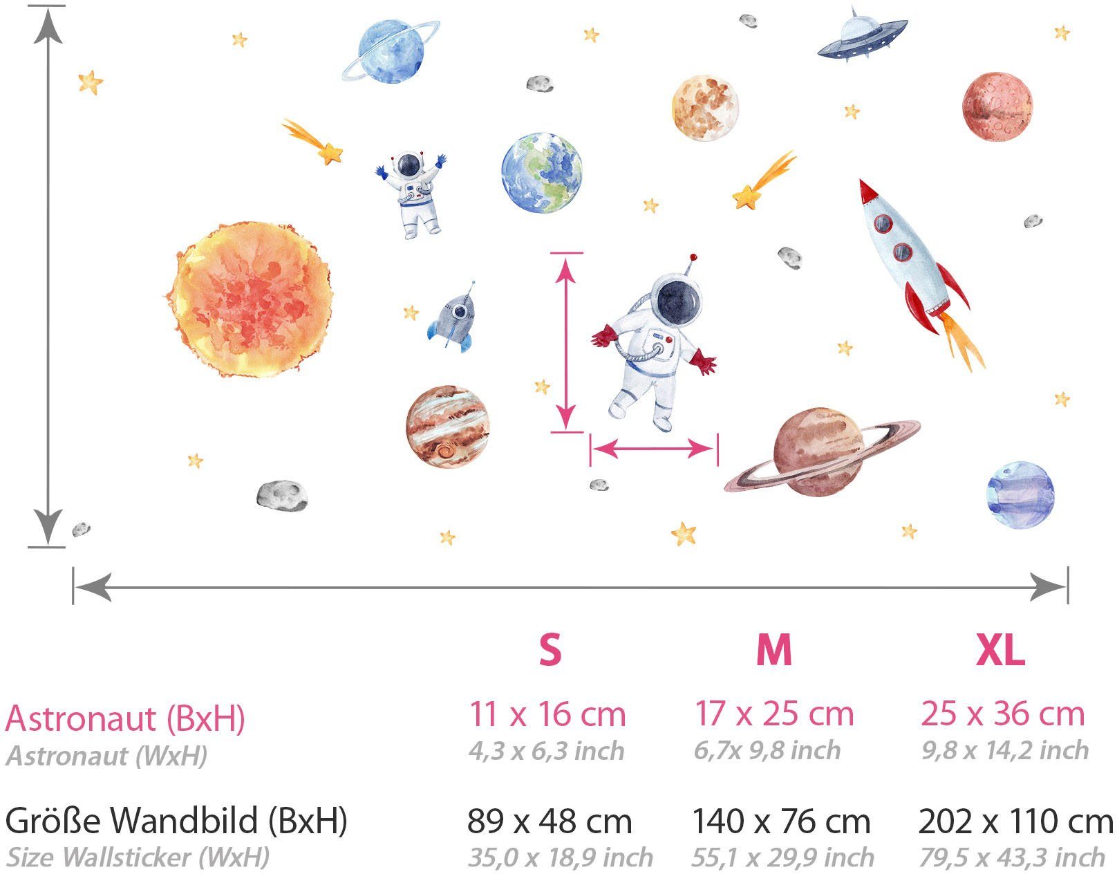 little DECO Wandtattoo »Little Deco Wandtattoo Sonnensystem mit Planeten & Astronaut«-Otto