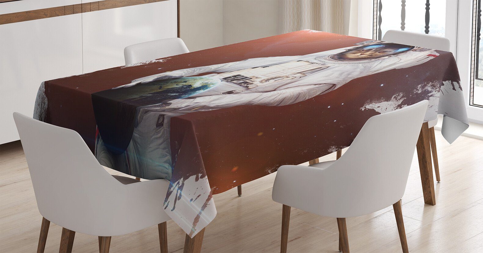 Waschbar Astronaut Für Klare den Lustiger Entwurf Außen Farbfest geeignet Tischdecke Katze Bereich Abakuhaus Farben,