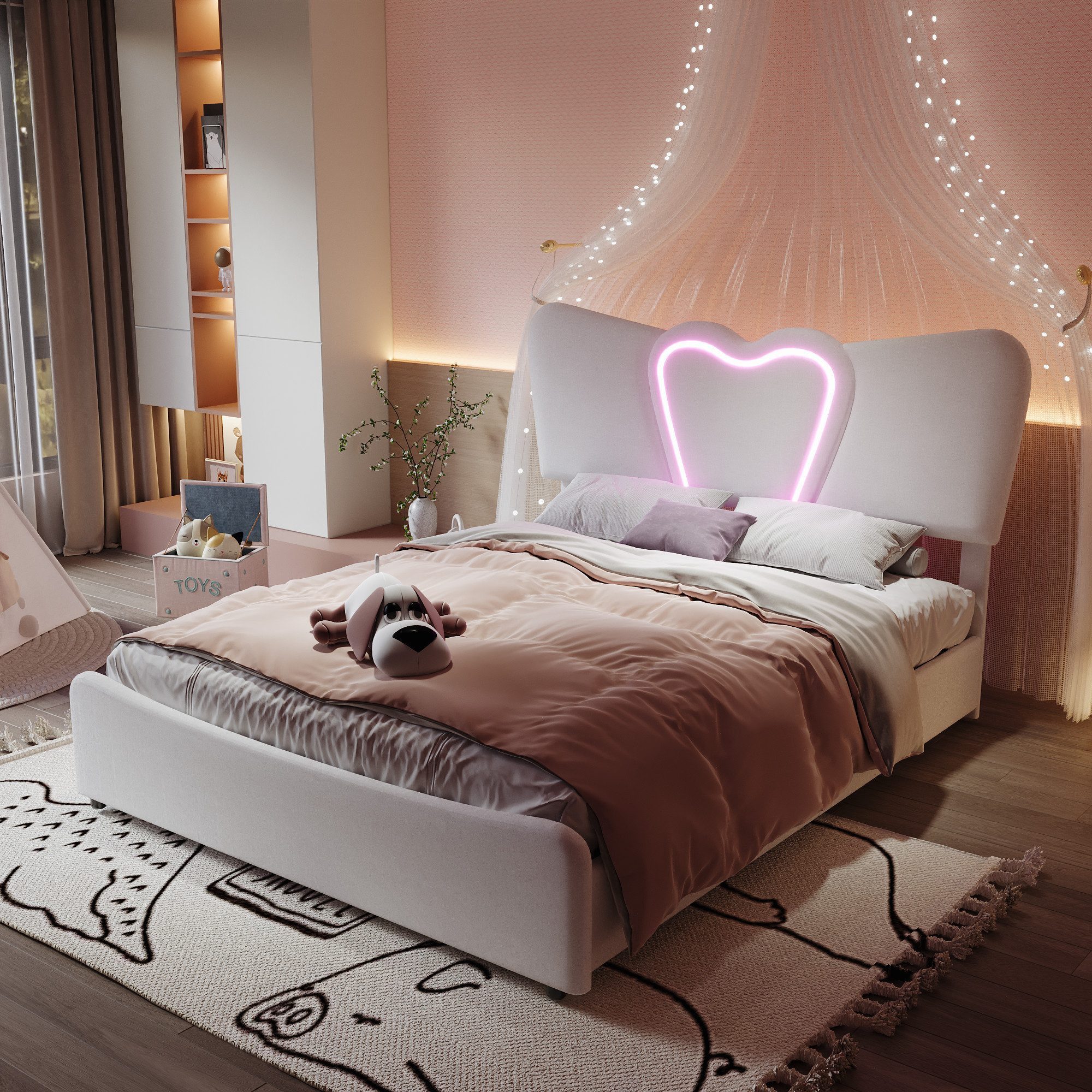 Furnishings Home Kinderbett Polsterbett Doppelbett LED Samtstoff (1-tlg., H günstig online kaufen