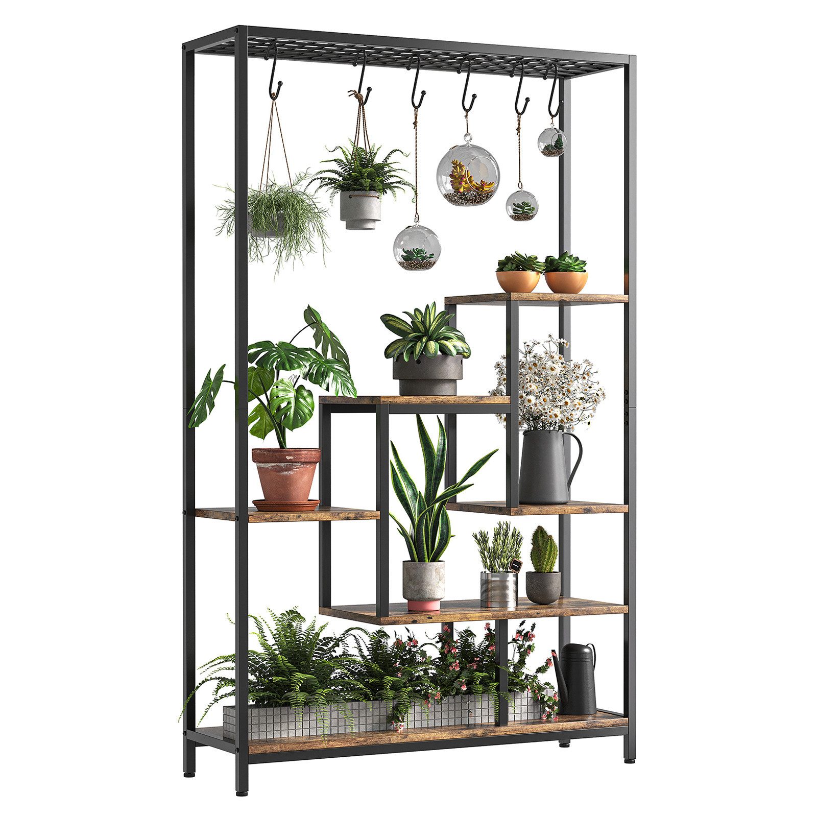 GarveeMore Blumenständer (5 Etagen Pflanzenregal, 180 x 100 x 30 cm), Standregal, Bücherregal