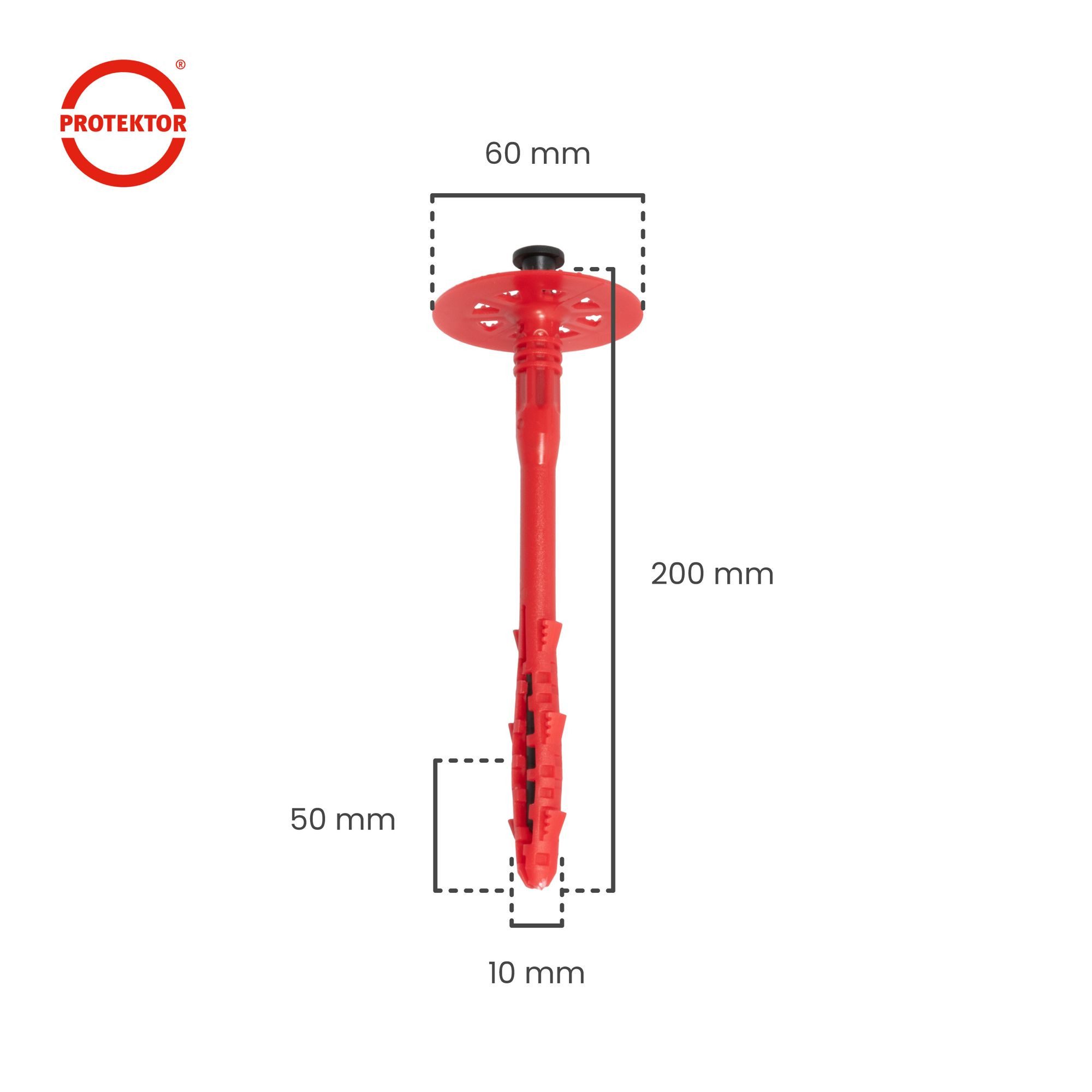 PROTEKTOR Schrauben- und Dübel-Set Dämmstoffdübel Ø10mm, Schlagdübel mit Kunststoffnagel für WDVS, (Dämmstoffdübel 100 Stück Ø10x200mm, 100 St., Fassadendübel für WDVS und zur Befestigung von Fassadendämmung), ETA-zertifizierte Schlagdübel Tellerdübel für alle Nutzungskategorien