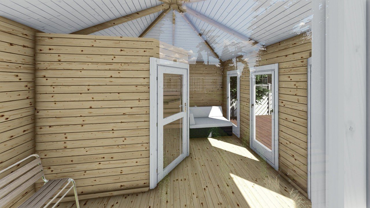 Thumbnail - Finn Art Blockhaus Saunahaus Trontheim 48, BxTxH: 400 x 400 x 298 cm, Outdoor Gartensauna, ohne Ofen mit Vorraum
