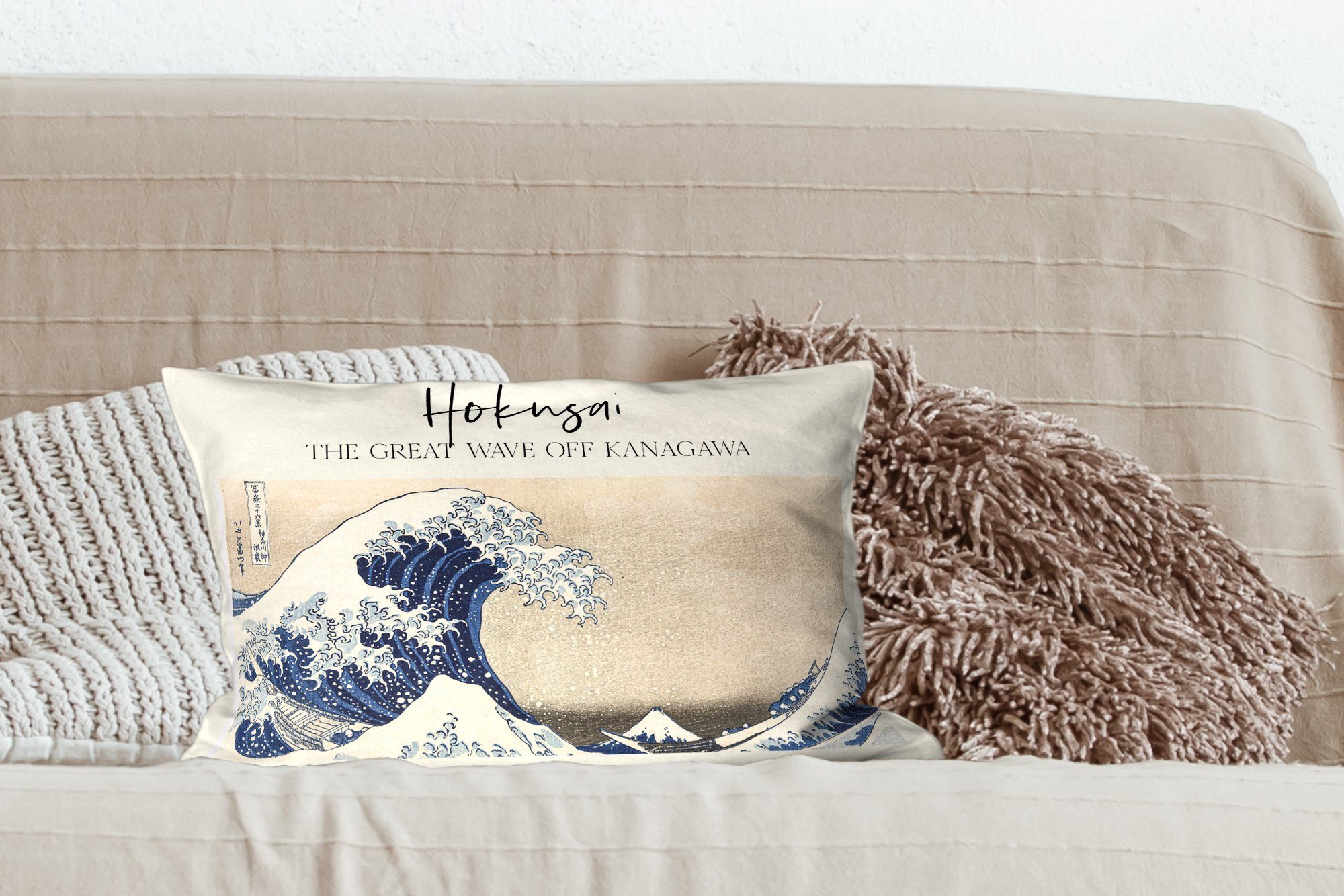 Dekokissen Die - MuchoWow von Füllung, Japanische Schlafzimmer Kunst, - Zierkissen, Wohzimmer mit große Welle Dekokissen Hokusai Dekoration, Kanagawa