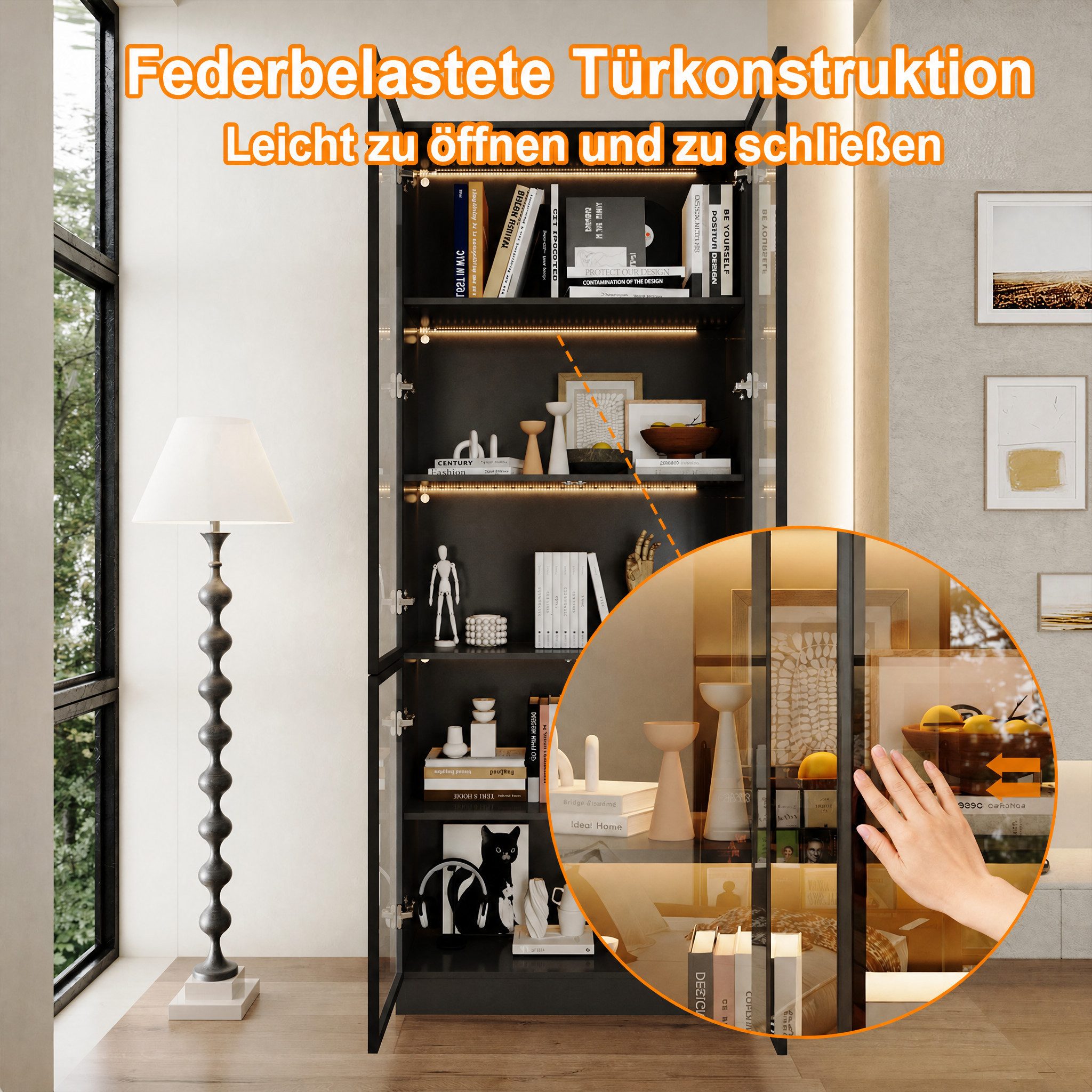 FUFU&GAGA Glasvitrine Sammelvitrine 165-200cm hoch, Vitrinenschrank mit LED Beleuchtung – Bild 4 von 5