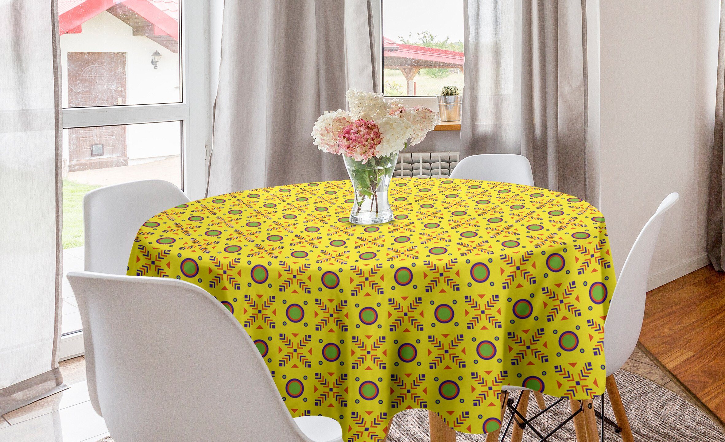 Abakuhaus Tischdecke Kreis Tischdecke Abdeckung für Esszimmer Küche Dekoration, Abstrakt Geometrische Sommer-Farben