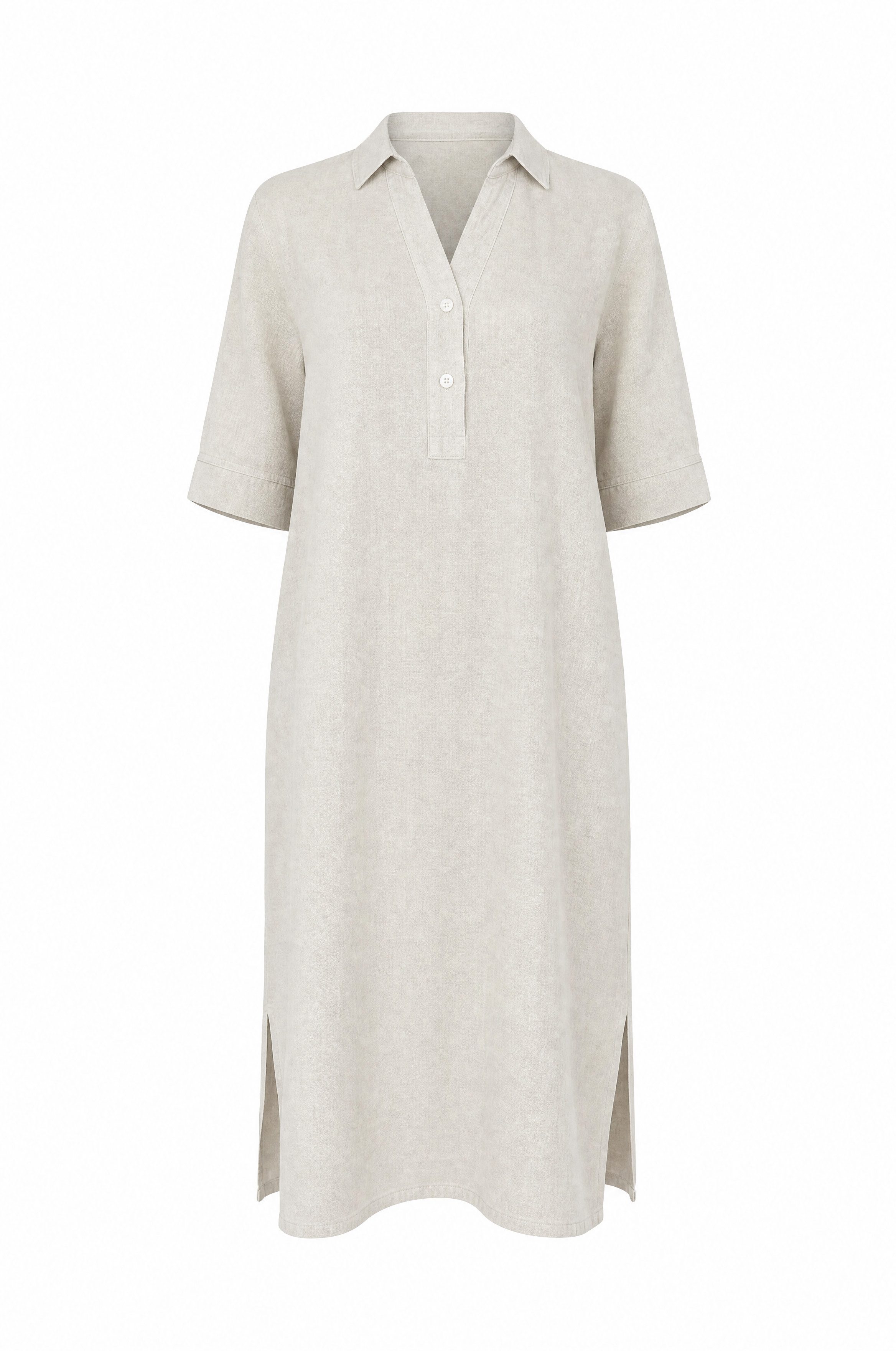 Sommerkleid Leinenkleid im schönen Beige mit Taschen und V-Ausschnitt