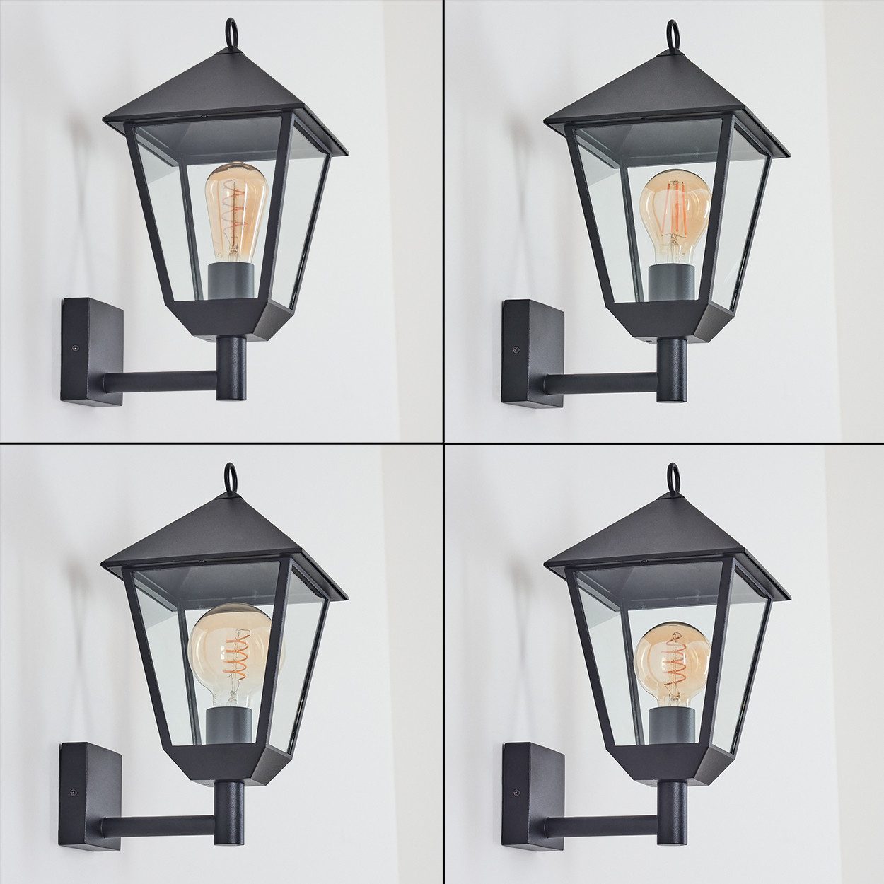 hofstein Außen-Wandleuchte Wandlampe in antikem Look aus Metall/Glas in Schwarz/Klar, ohne Leuchtmittel, Wandleuchte E27, Hof, Landhaus Außenleuchte, IP44, ohne Leuchtmittel