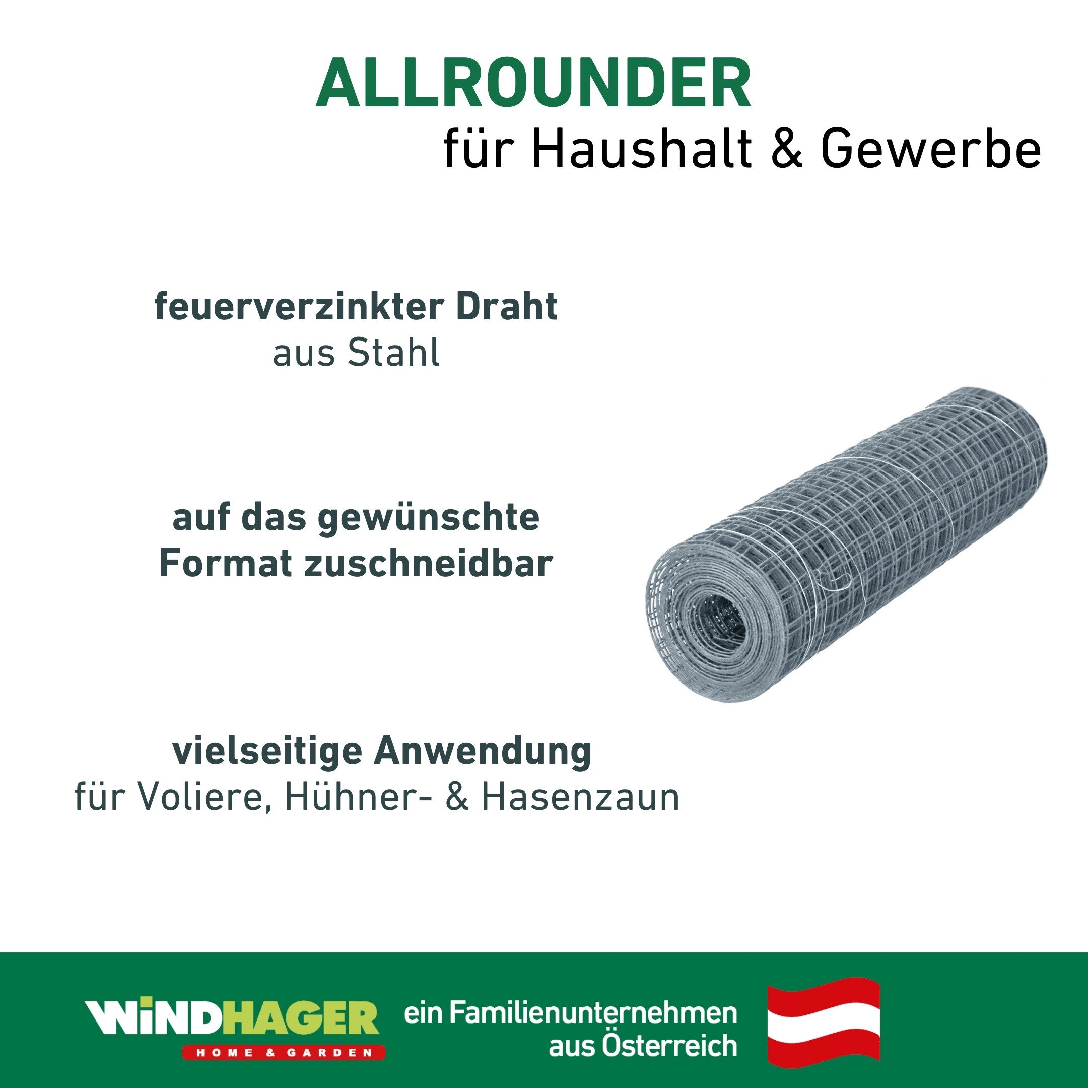 Windhager Voliere für Tiere und Garten, Drahgitter verzinkt für den Außenbereich, Stahlgitter erhältlich in unterschiedlichen Größen
