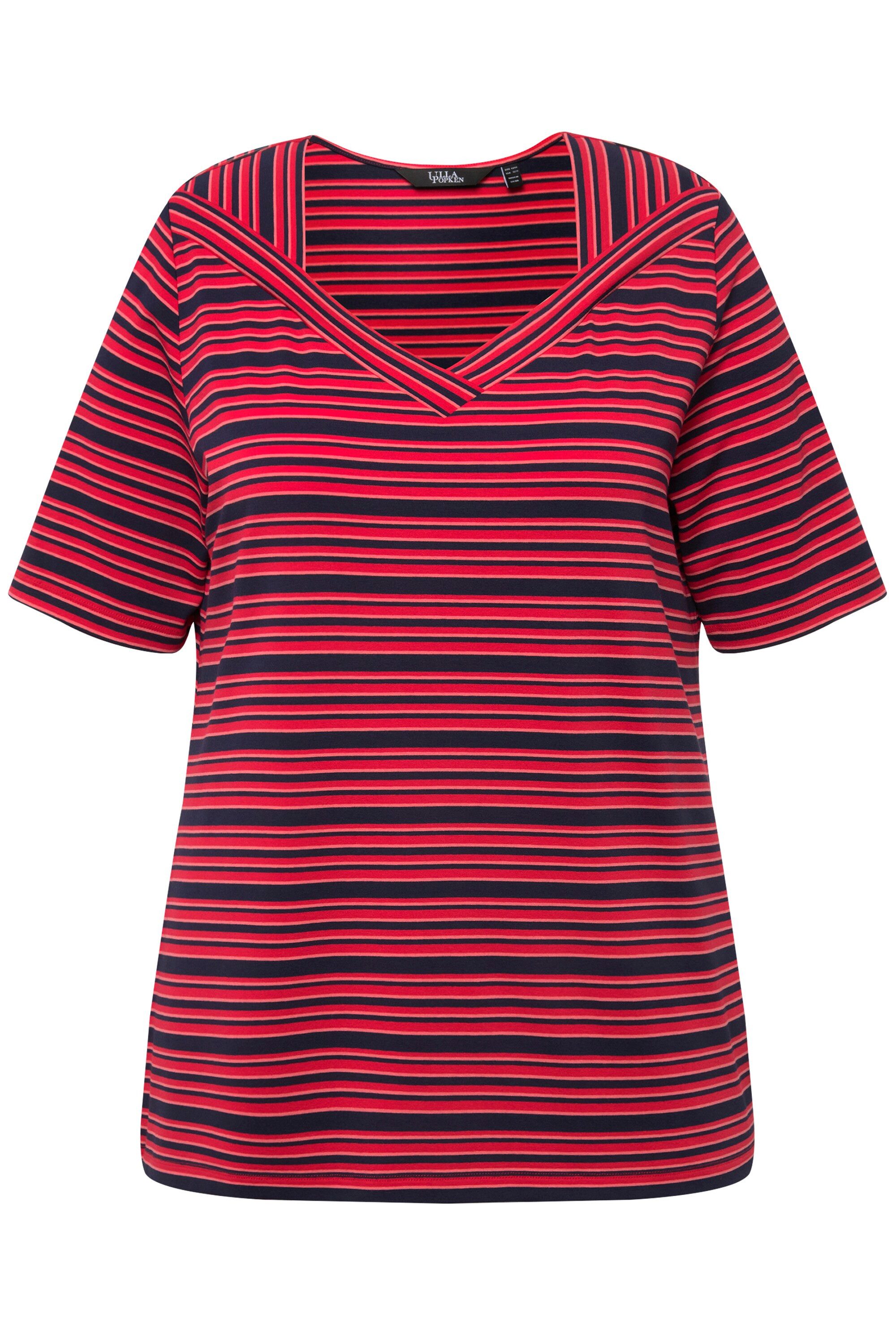 Ulla Popken T-Shirt T-Shirt Ringel Classic V-Ausschnitt Halbarm günstig online kaufen