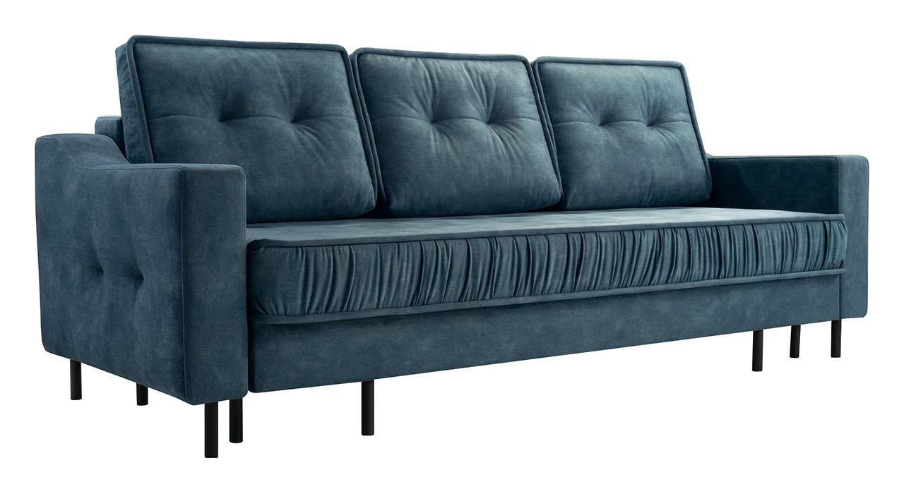 mit Sitz Palladium Sofa Schlaffunktion, AREZZO, MKS MÖBEL Kissen und Dreisitzer-Sofa Blau gesteppter