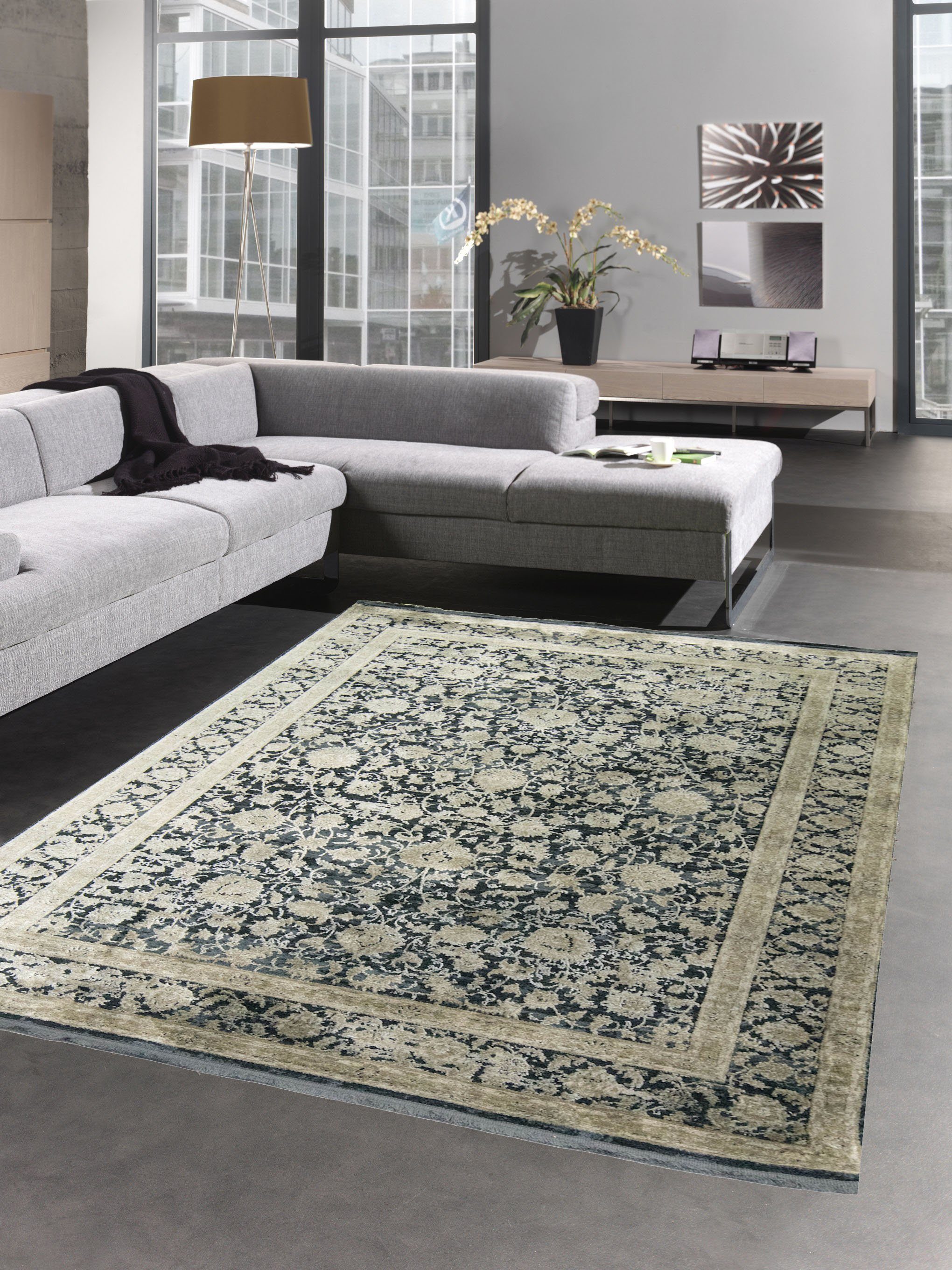 Carpetia Teppich Orientalischer Teppich Wohnzimmer mit Blumenmotiv in schwarz beige, rechteckig, Höhe: 10 mm