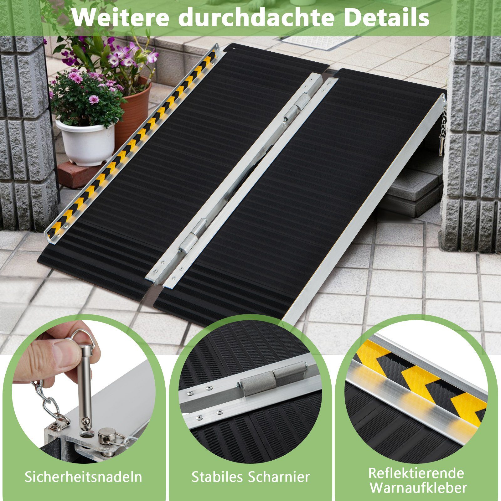 COSTWAY Auffahrrampe, Klapprampe mit Anti-Rutsch tragbar bis 272kg, 91x74cm