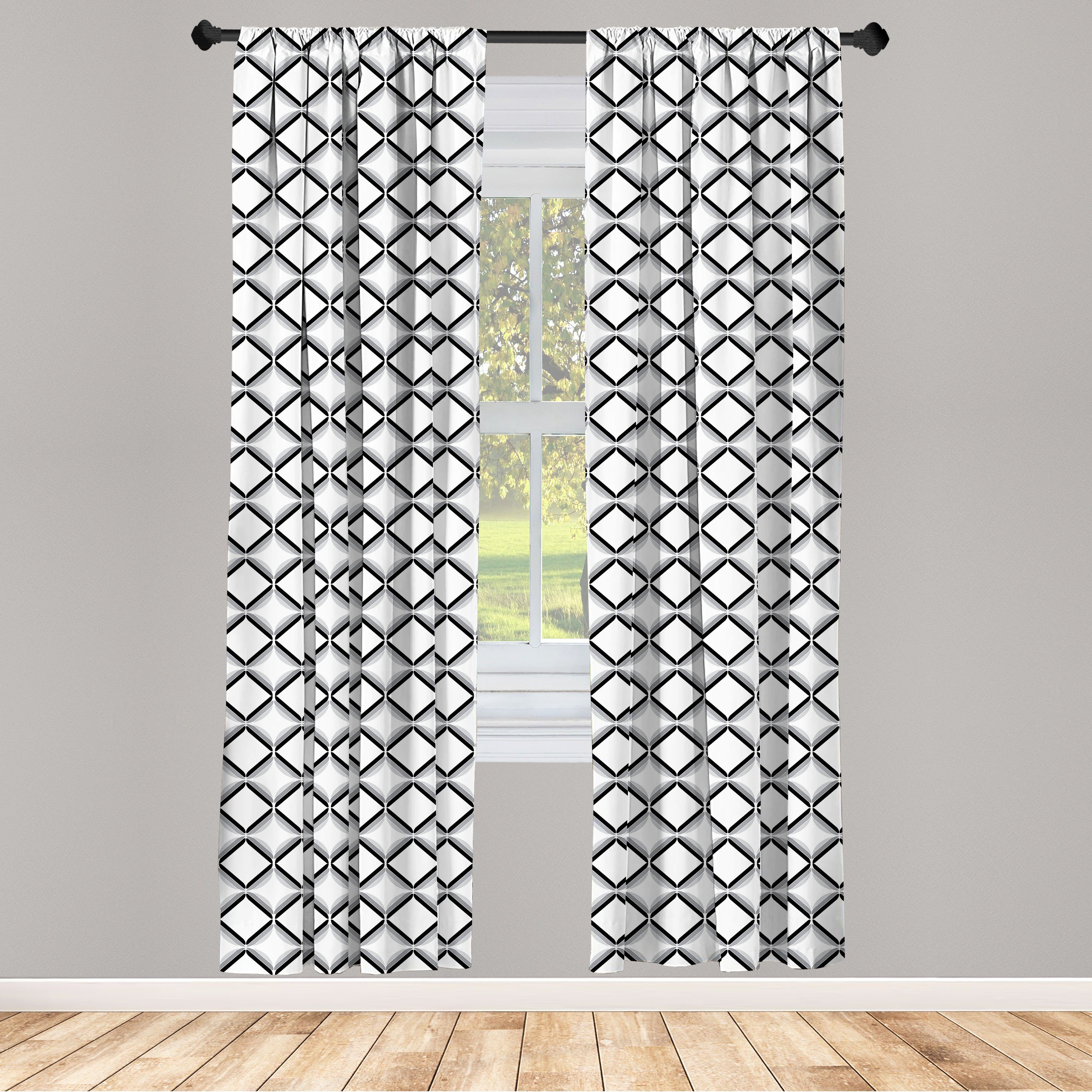 Gardine Vorhang für Wohnzimmer Schlafzimmer Dekor, Abakuhaus, Microfaser, Geometrisch Einfache Monochrome Forms