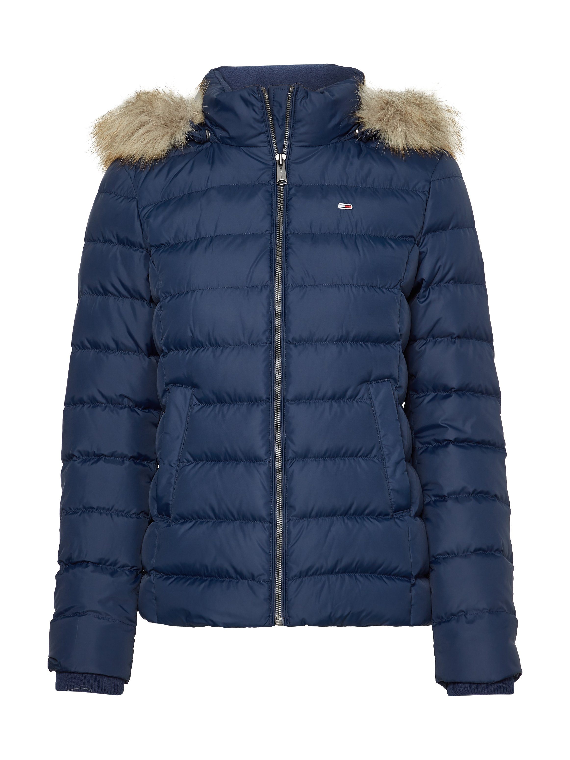 Tommy Jeans Daunenjacke BASIC HOODED DOWN JACKET mit Fellimitat an der Kapuze & Tommy Jeans Logo-Flag