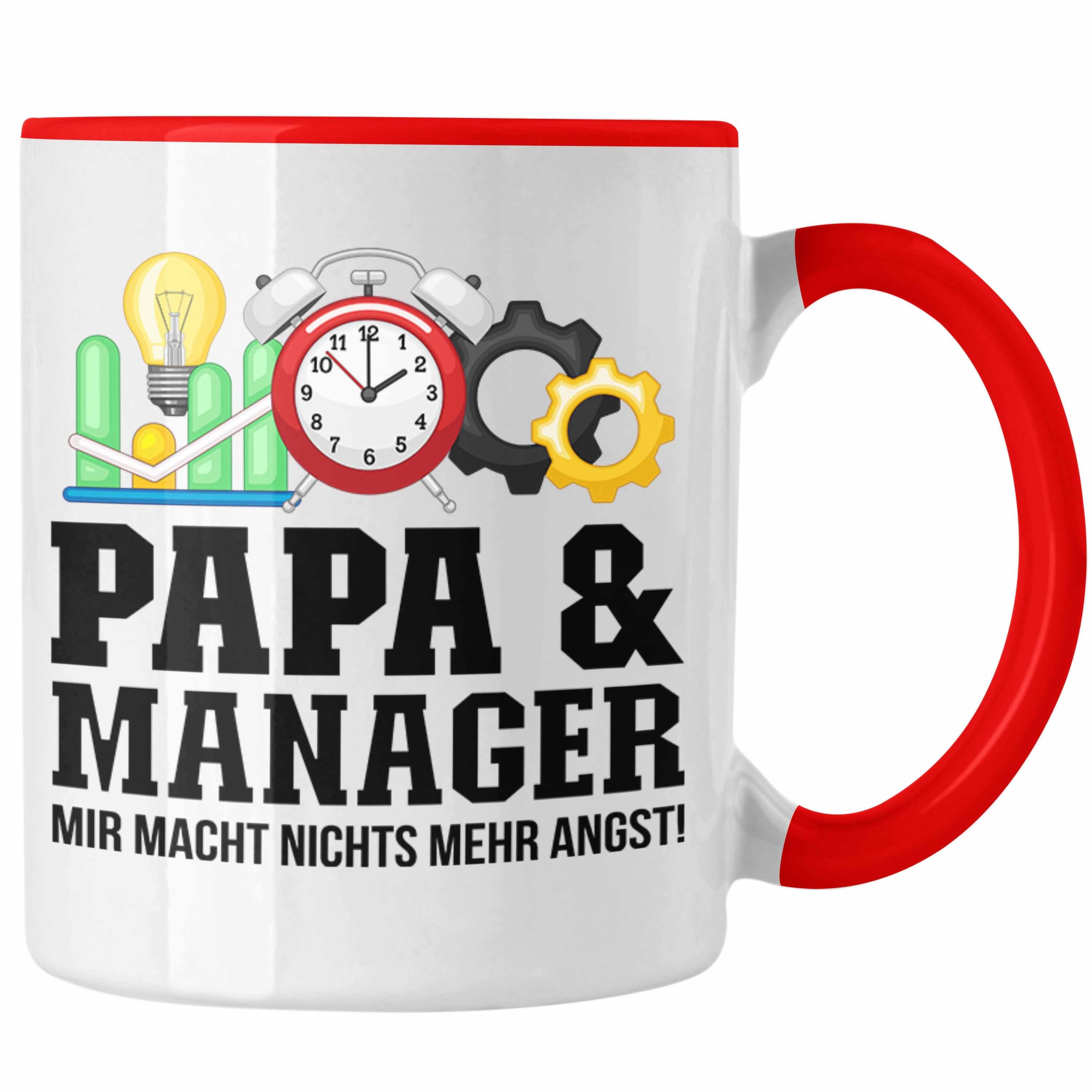 Trendation Tasse Trendation - Papa und Manager Tasse Geschenkidee Vater für Manager Geb Rot