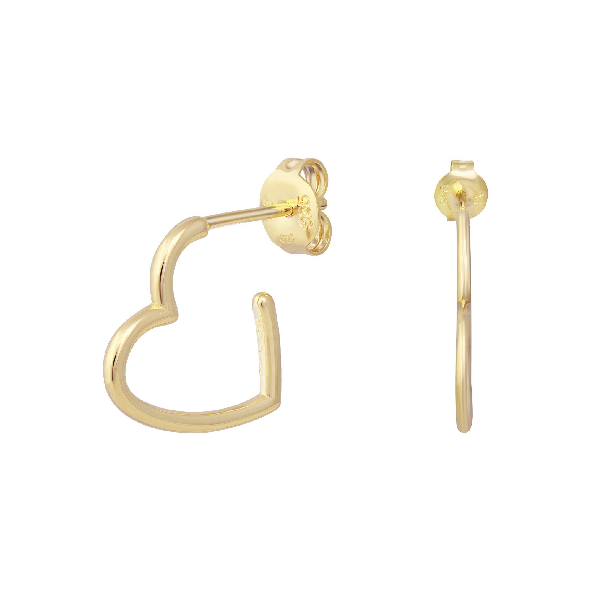 Paar Creolen 925 Sterling Silber gelb vergoldet Herz klein