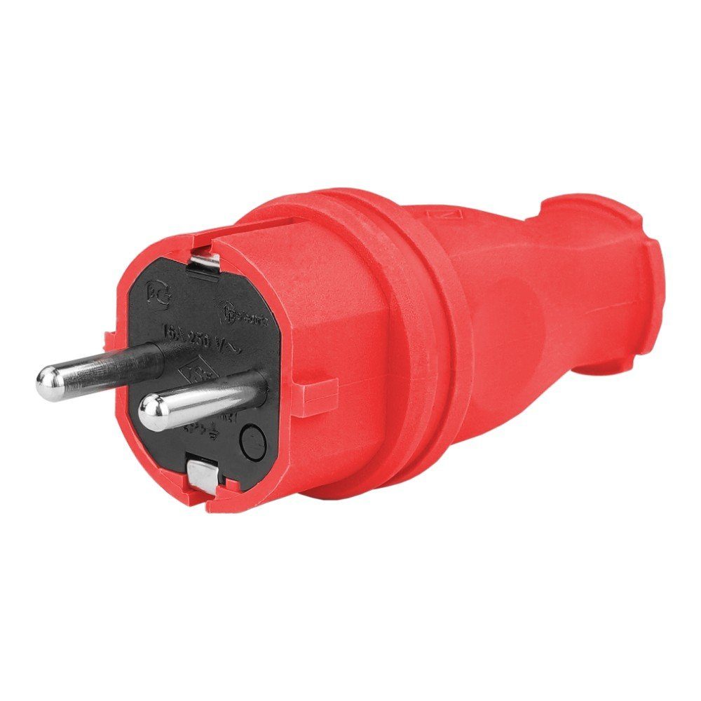 Electric Gummistecker Spritzwassergeschützt 16A Steckdose rot 230V Schutzkontakt Schuko 2P+E, TP Schukostecker