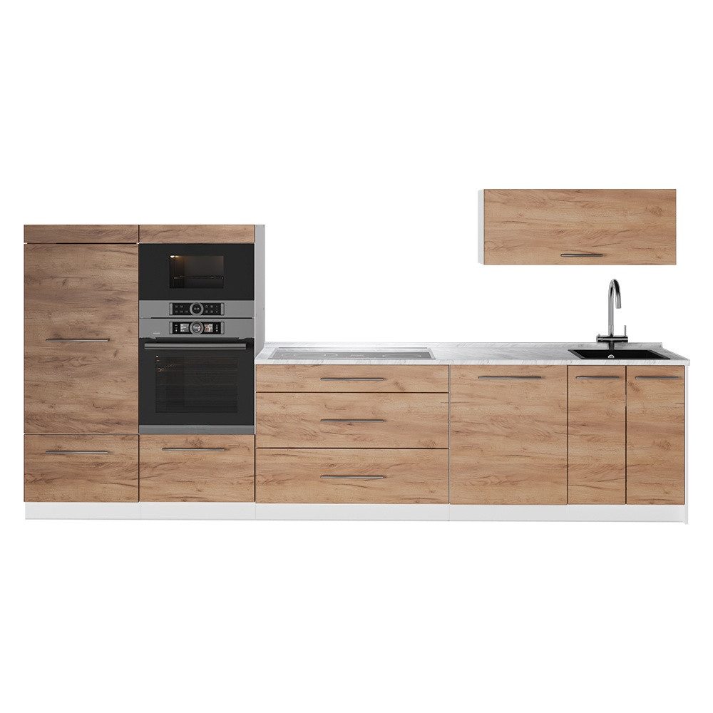 Vicco Küchenzeile Fame-Line, Goldkraft Eiche, 340 cm, AP Marmor