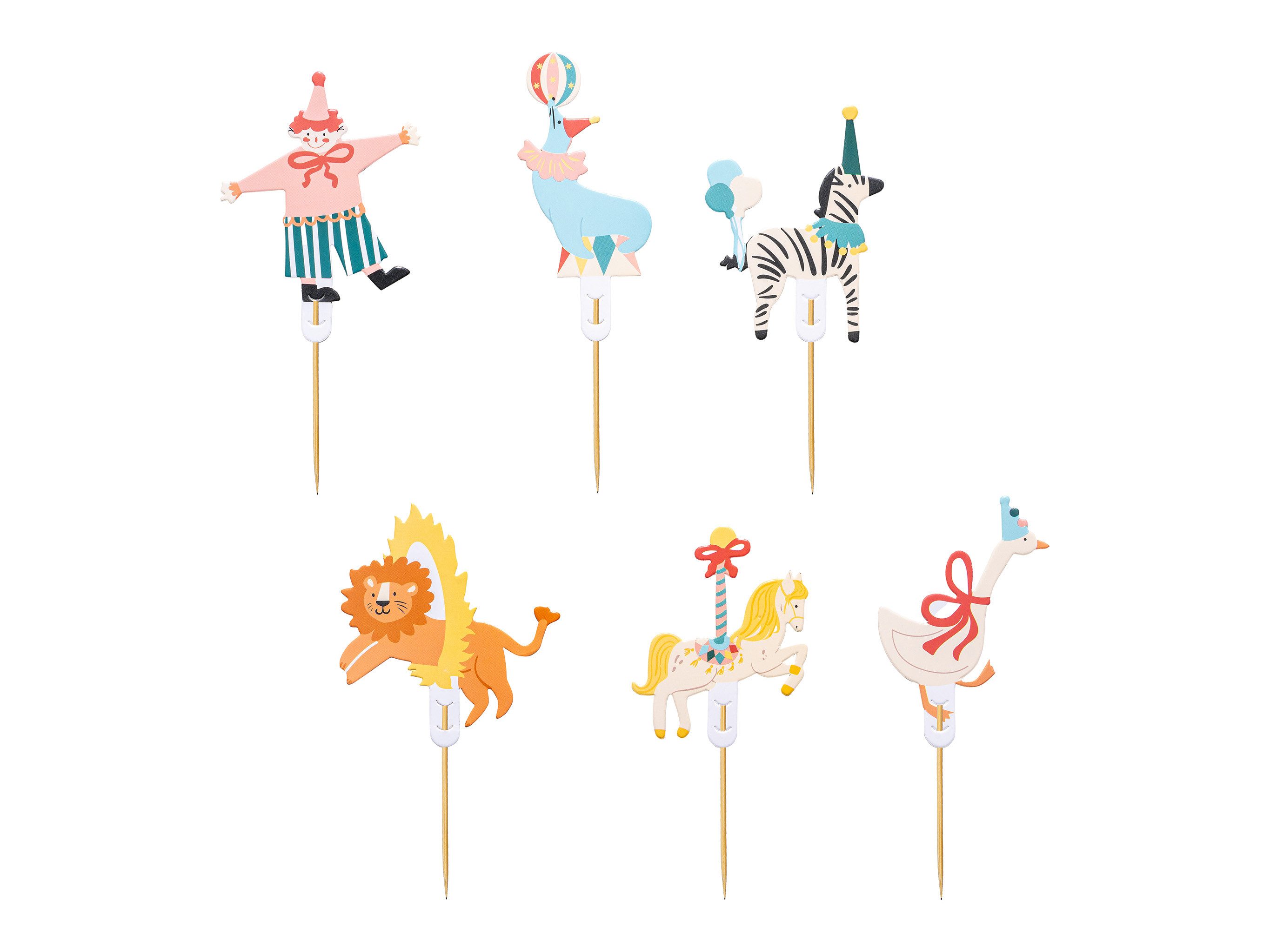 partydeco Tortenstecker, Cake Topper Zirkus 9 - 11,5cm 6er Set