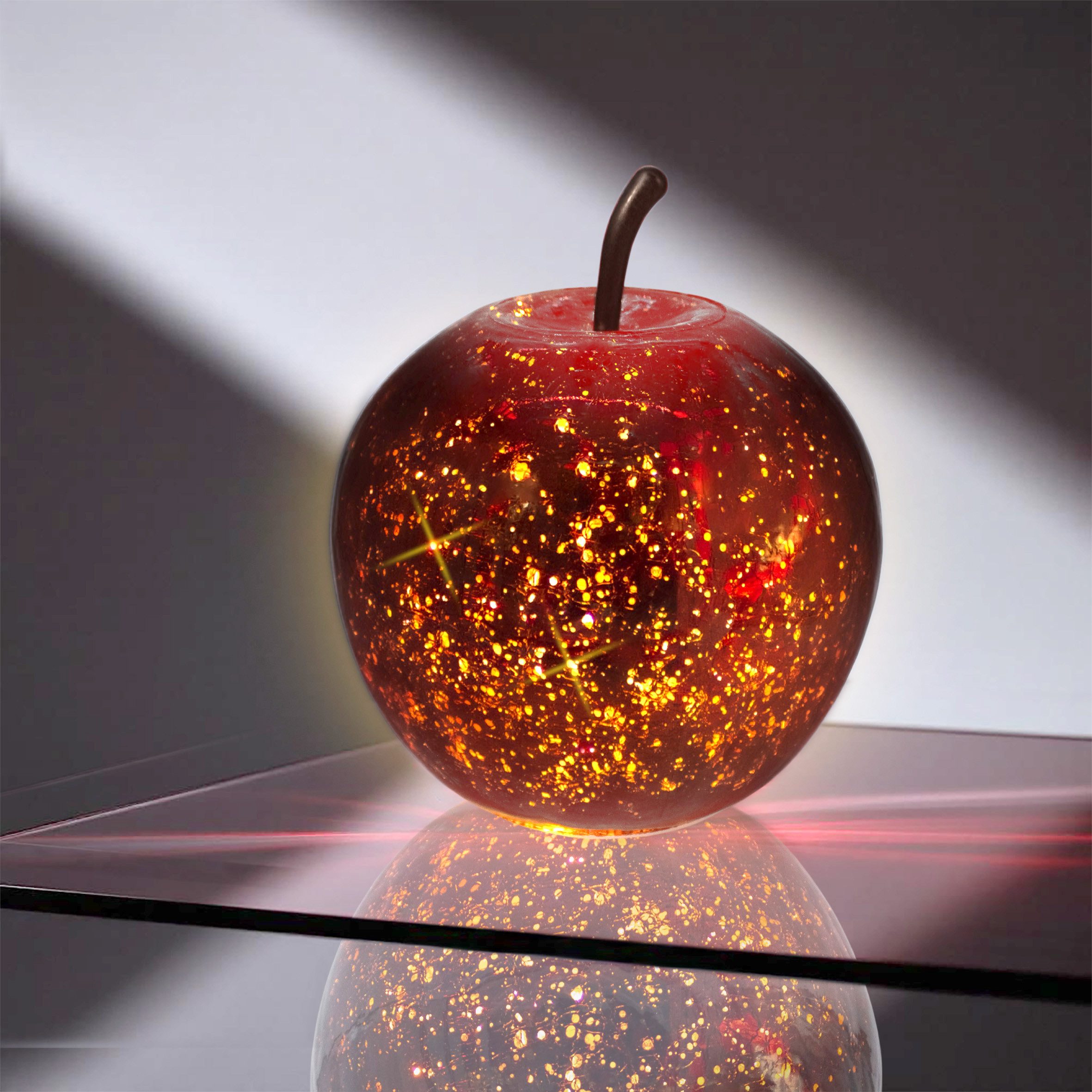 Spetebo LED Dekoobjekt, Ein-/Ausschalter, Timer, LED fest verbaut, warm weiß, Deko Frucht aus Crackle Glas beleuchtet Batterie betrieben