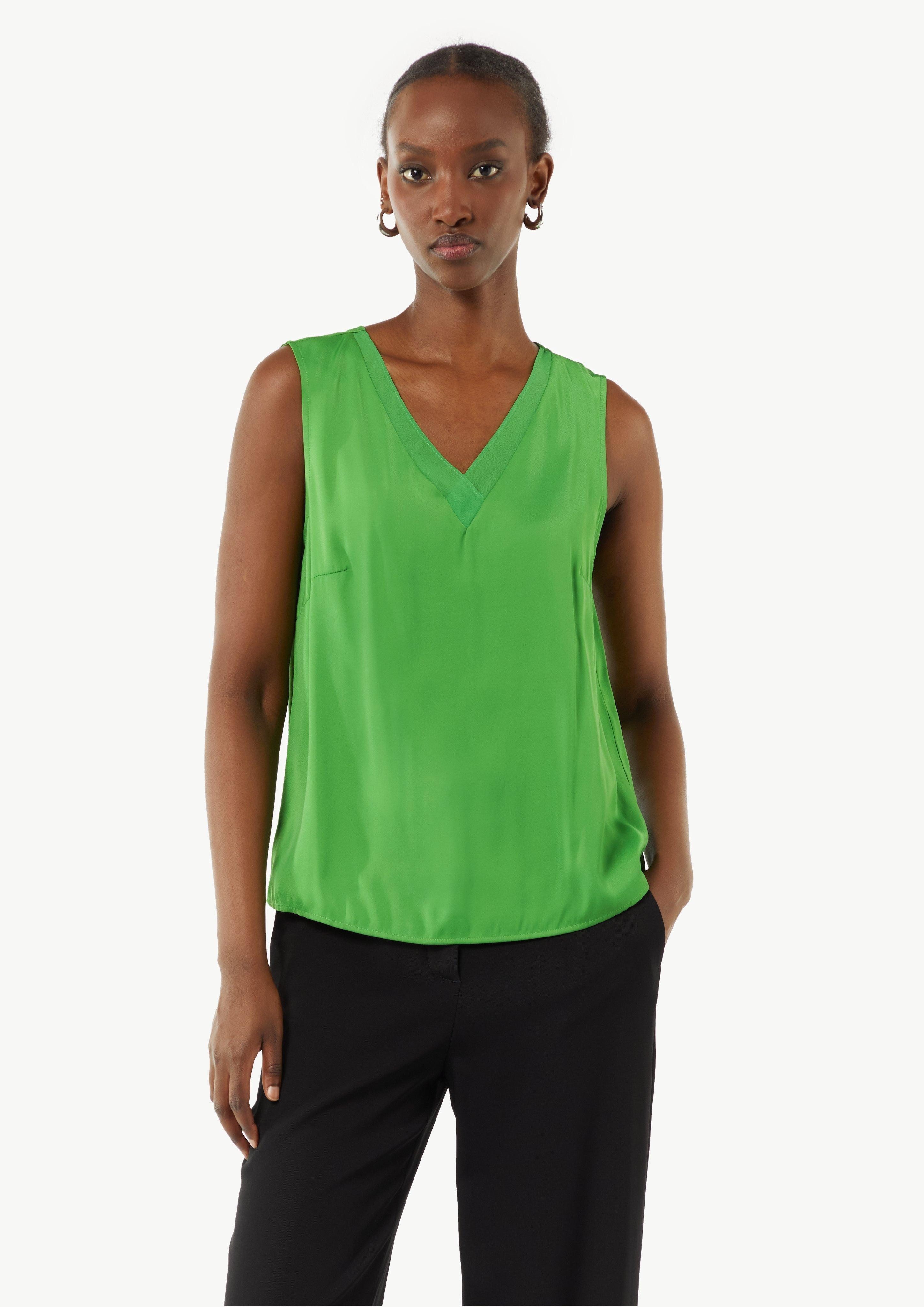 Blusentop Satin-Top mit Chiffon-Ausschnitt