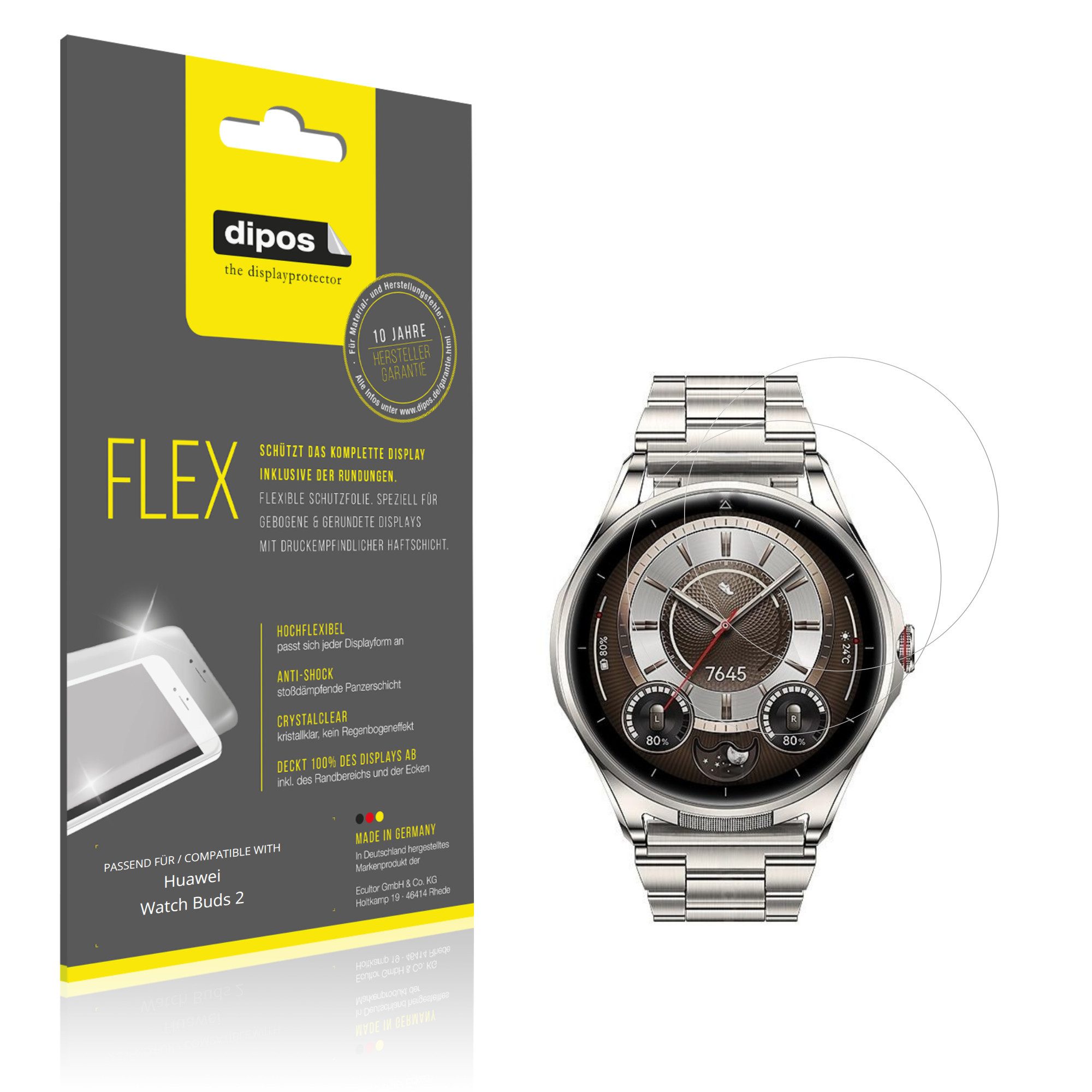 dipos Displayschutzfolie Schutzfolie für Huawei Watch Buds 2, 2 Stück, Displayschutz Schutz Folie Made in Germany