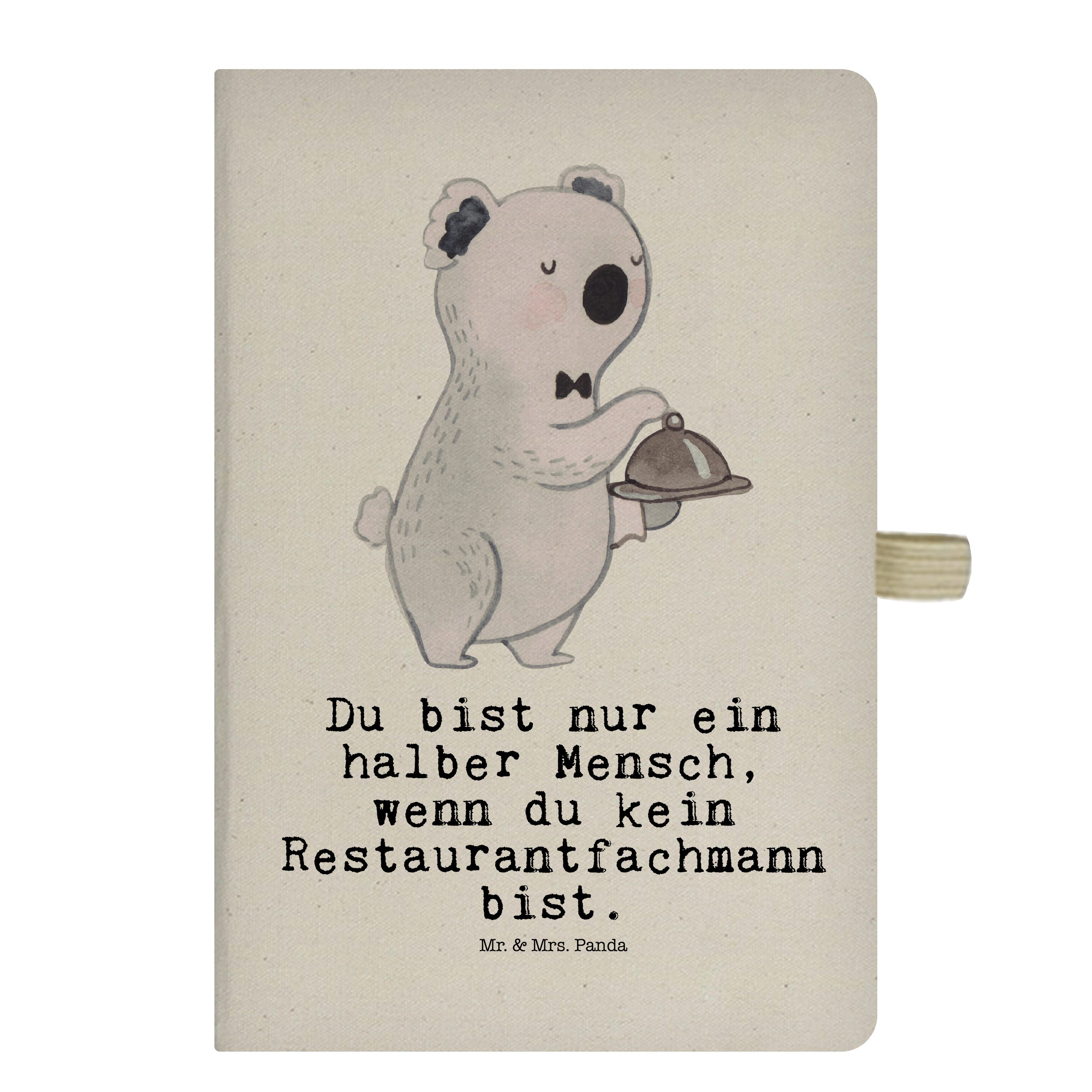 Mr. & Mrs. Panda Notizbuch Restaurantfachmann mit Herz - Transparent - Geschenk, Mitarbeiter, Jo Mr. & Mrs. Panda