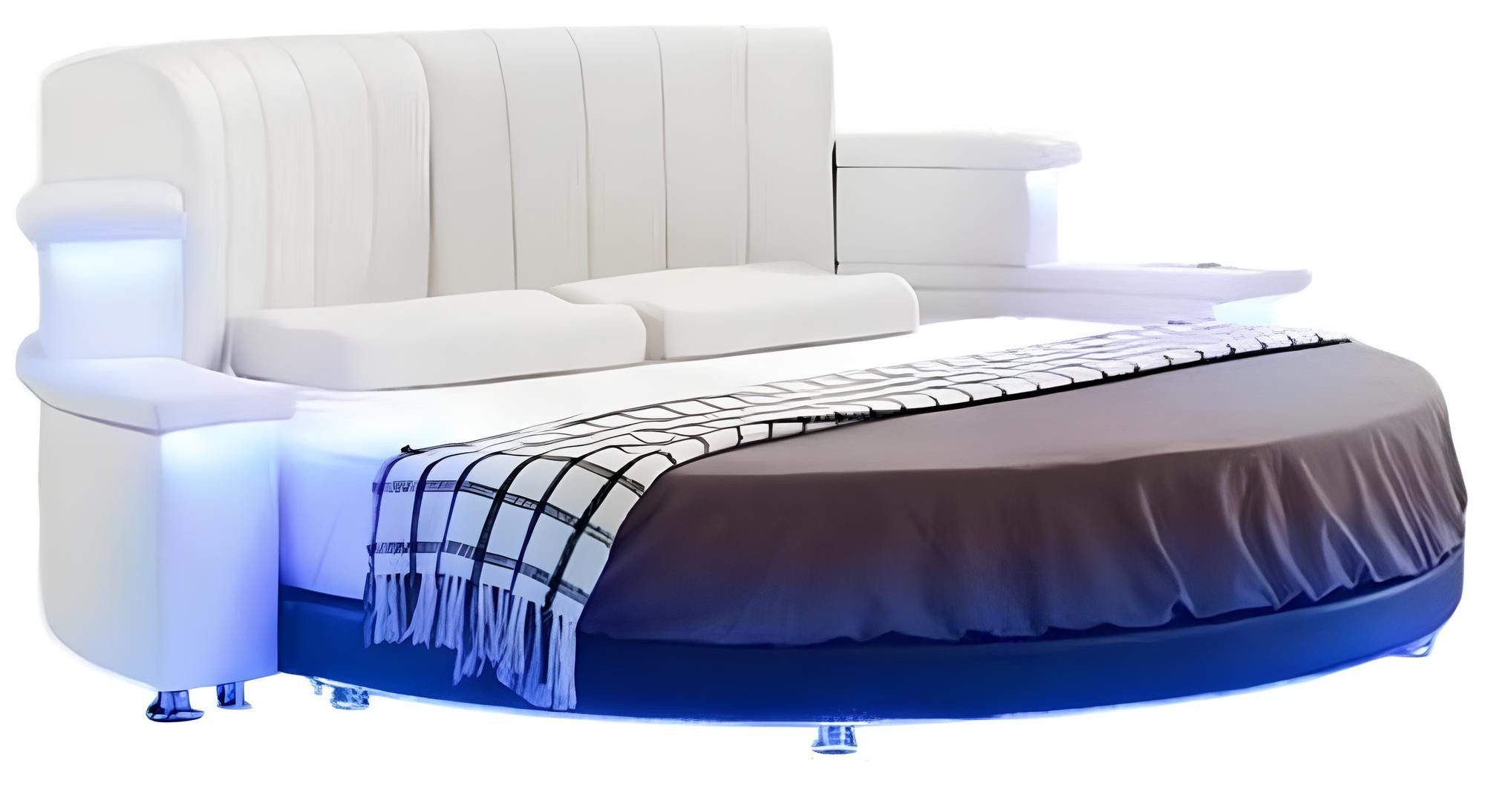 JVmoebel Rundbett Beiges Rundbett mit LED-Beleuchtung und modernem Design (Bett ohne Matratze), Made in Europa