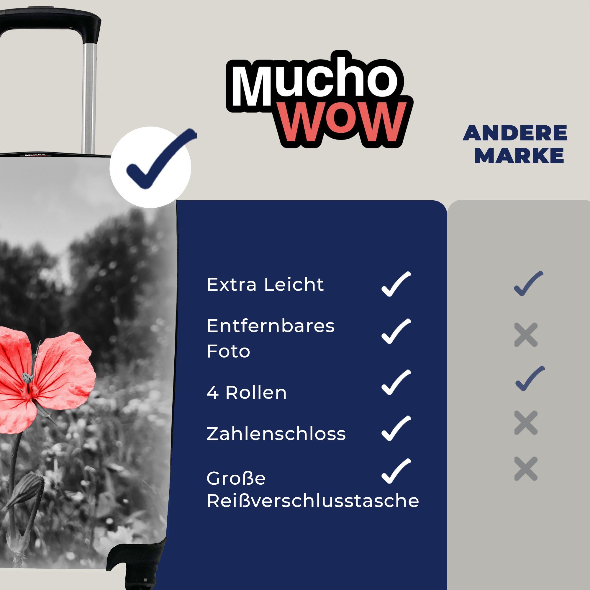 4 Blumen Ferien, Trolley, - MuchoWow Handgepäckkoffer Rosa - Handgepäck Weiß, rollen, Reisekoffer Schwarz mit - für Reisetasche Rollen,
