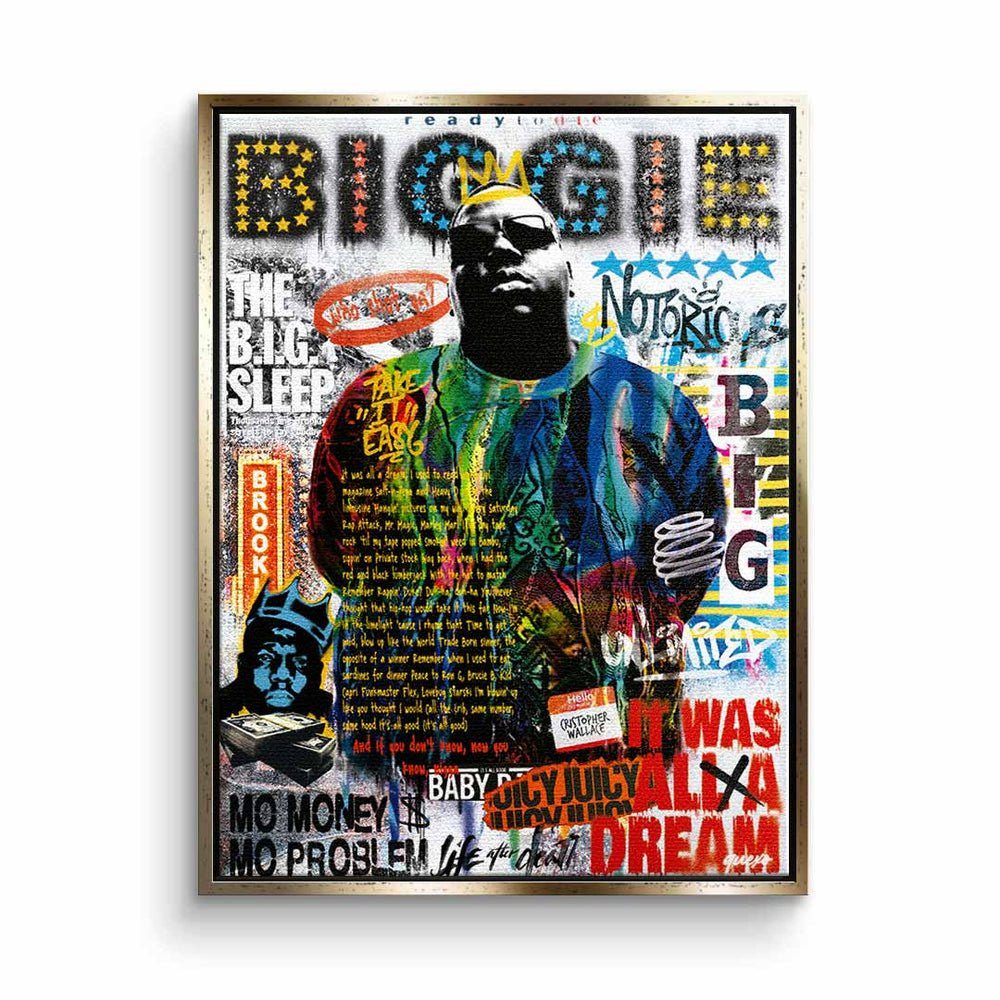 DOTCOMCANVAS® Leinwandbild, Leinwandbild The Notorious B.I.G. Biggie Smalls collage Pop Art 2pac goldener Rahmen