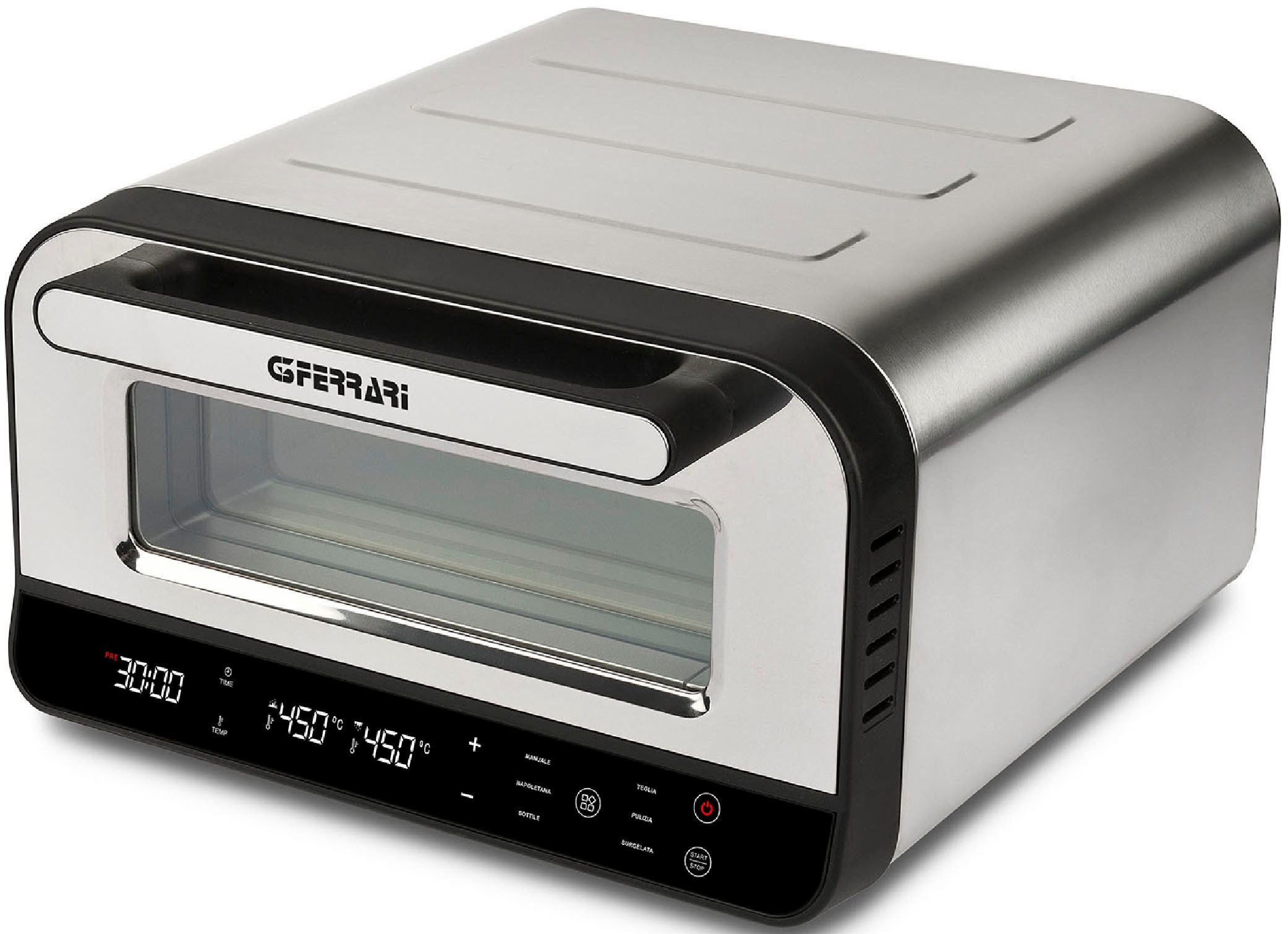 G3 Ferrari Pizzaofen G10204 Pizza Pro bis 450 °C, Pizza in 120 Sek., Profitemperaturen, Selbstreinigungsprogramm, einstellbare Ober- und Unterhitze .