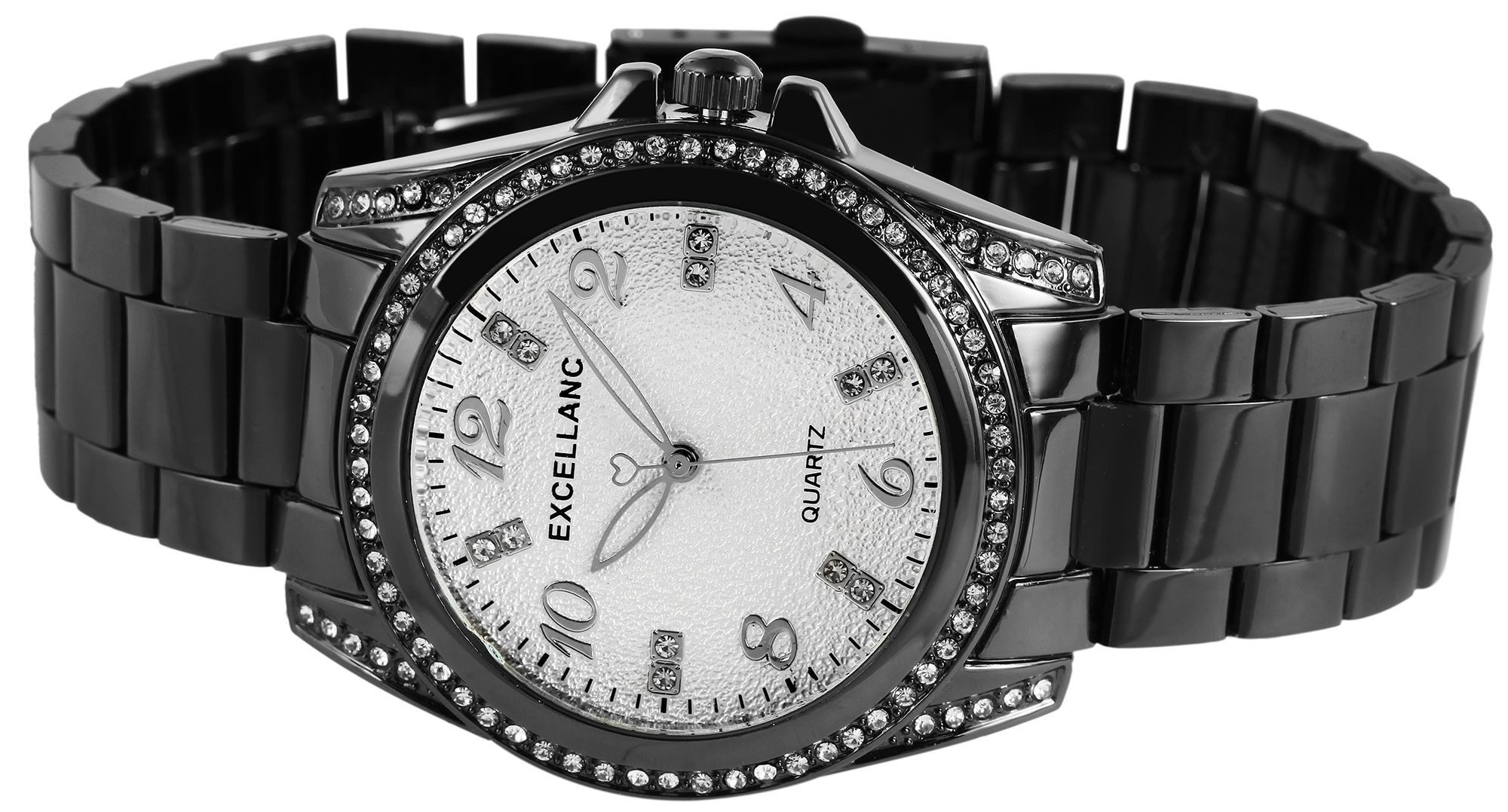 EXCELLANC Quarzuhr mit Metallarmband und Kristallbesatz, Damenuhr Metall