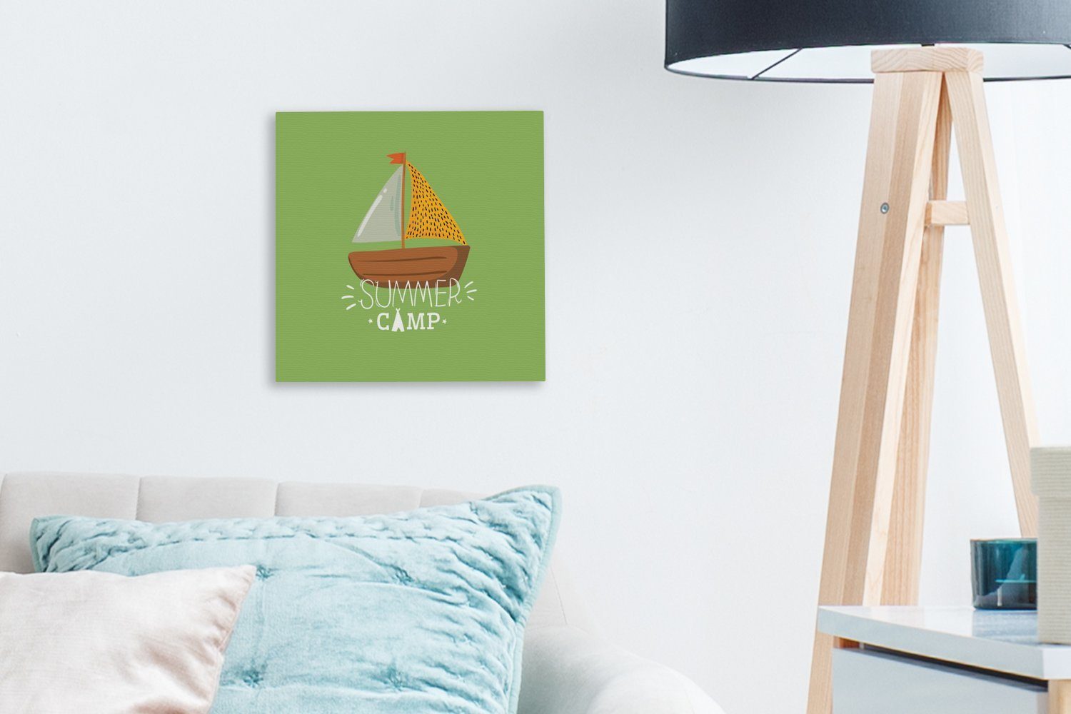 Grün, Schlafzimmer Leinwandbild Boot Sommer für (1 - St), - Wohnzimmer Bilder OneMillionCanvasses® Leinwand