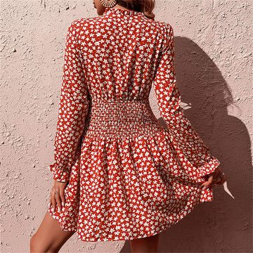 AFAZ New Trading UG Sommerkleid Langärmliges, schmal geschnittenes Damenkleid mit Print Kurzer modischer Taillenrock für Damen, vielseitiges Kleid