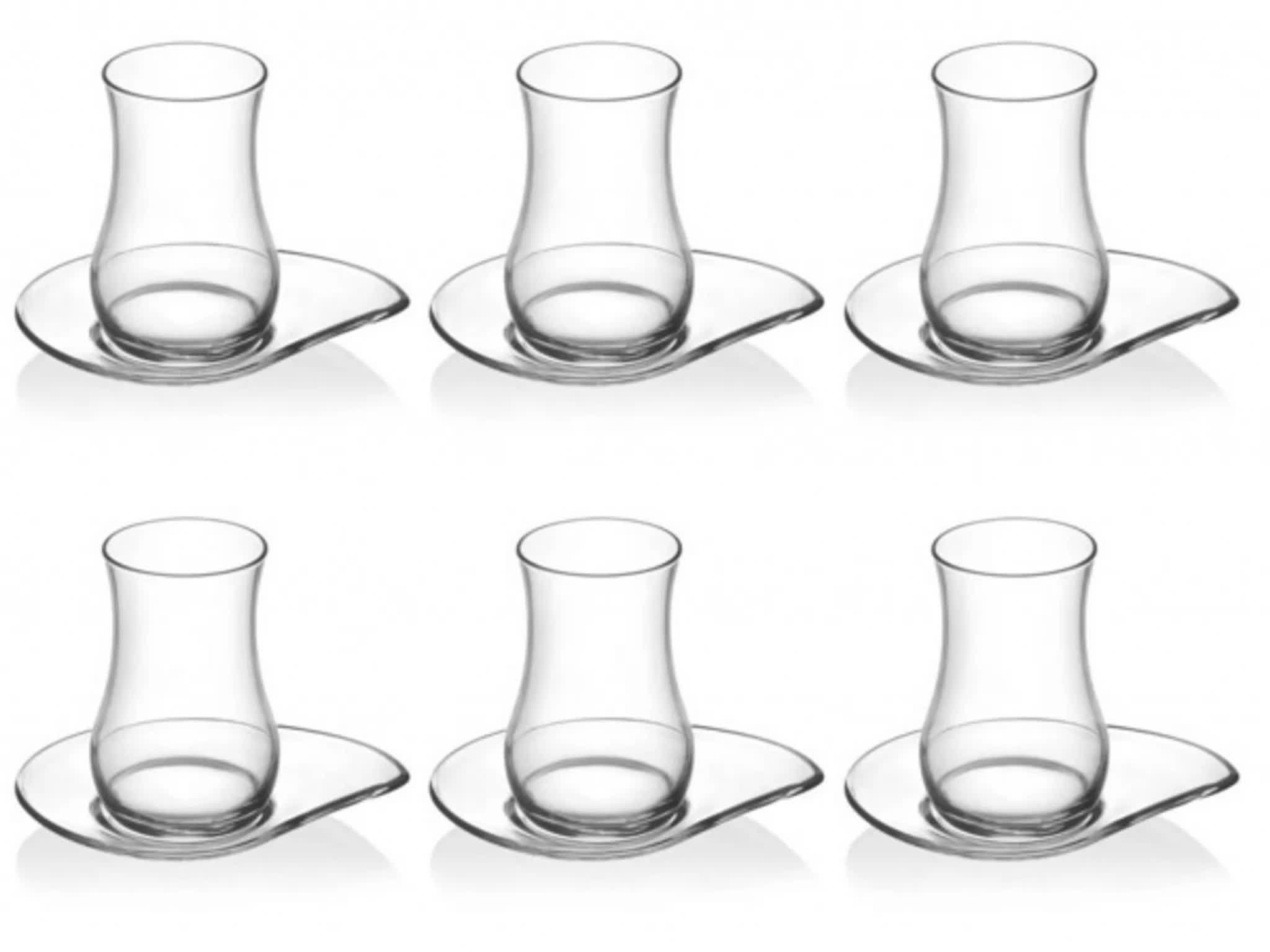 Pasabahce Gläser-Set EVA301, Glas, hochwertige Teegläser, 6 x Teegläser, 6 x Untertasse