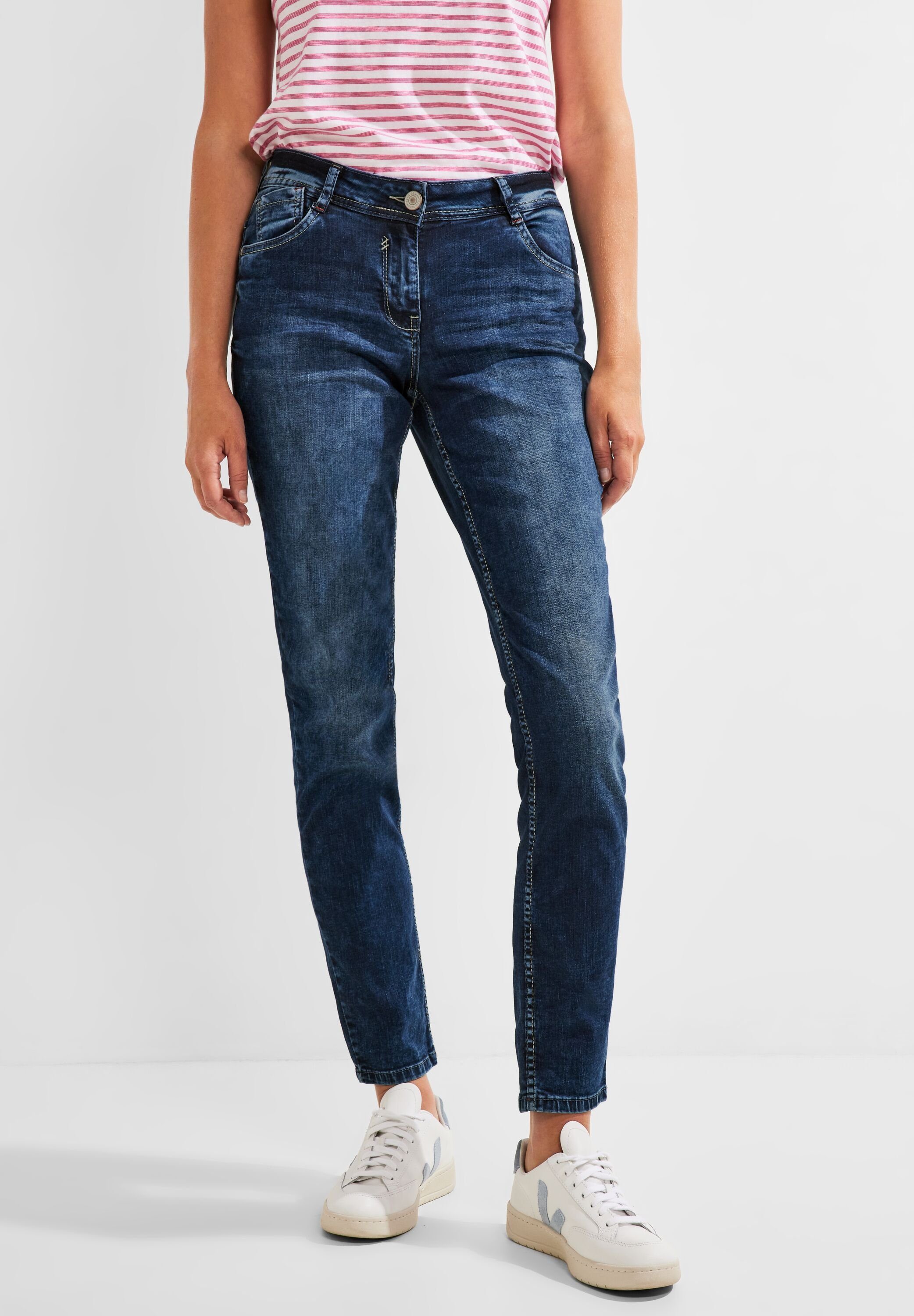 Jeans 2 Wash Jeans Mid Loose Authentic Cecil in Vorhanden Nicht Bequeme Cecil Fit (1-tlg) Blue