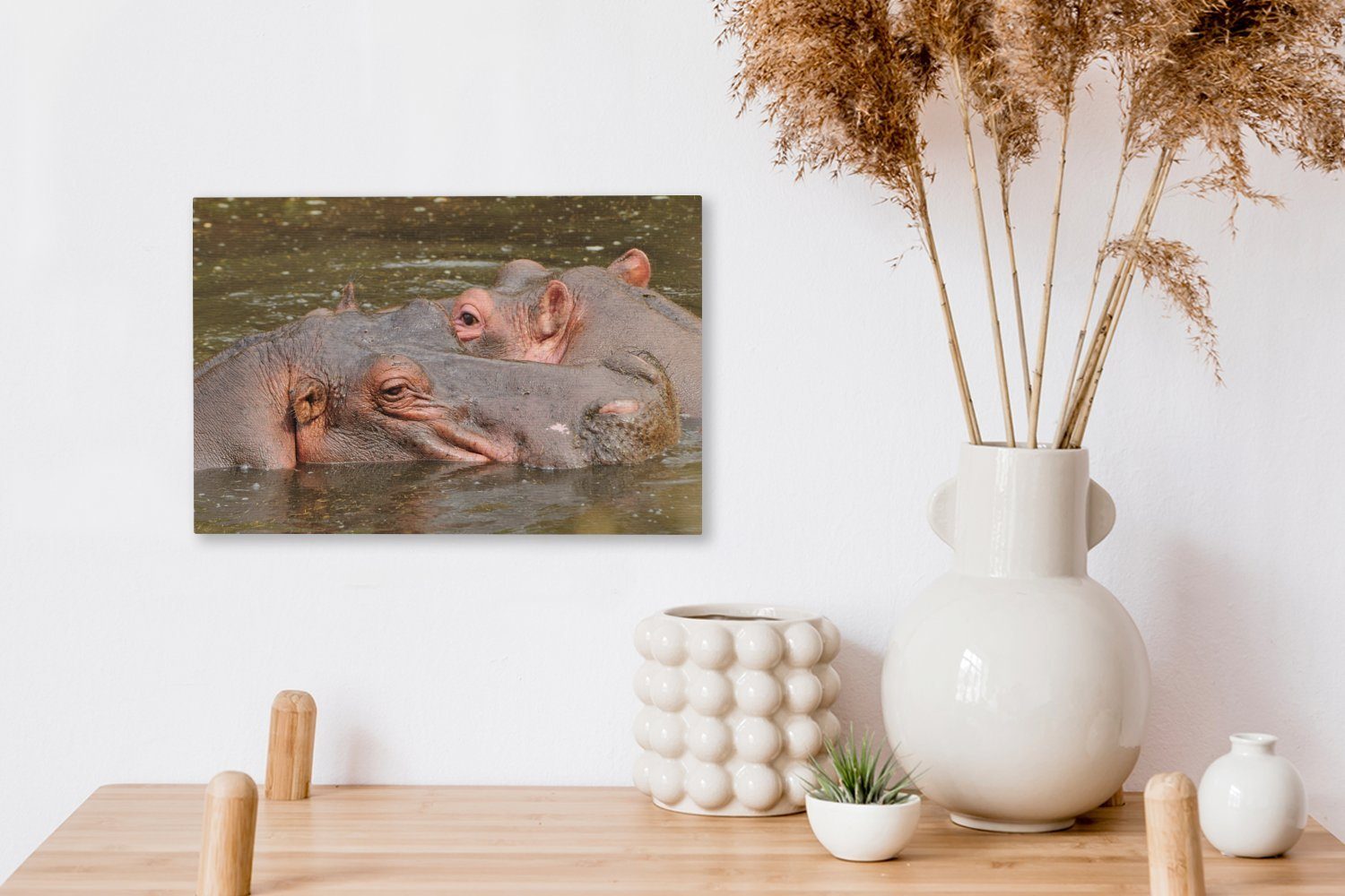 OneMillionCanvasses® - St), Aufhängefertig, - Leinwandbild 30x20 Nilpferd Natur, Wandbild Wanddeko, (1 cm Leinwandbilder, Wasser