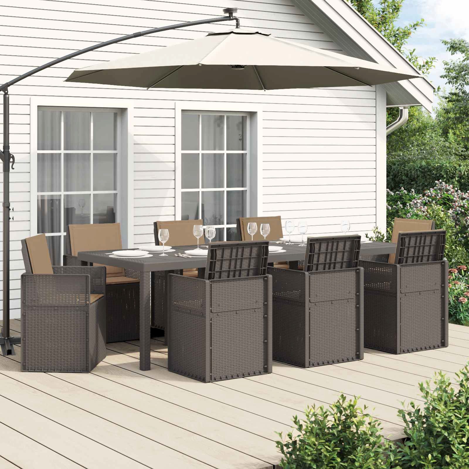 vidaXL Gartenlounge-Set Garten Essgruppe mit Kissen 9 pcs Hellgrau und Taupe PP, (9-tlg)