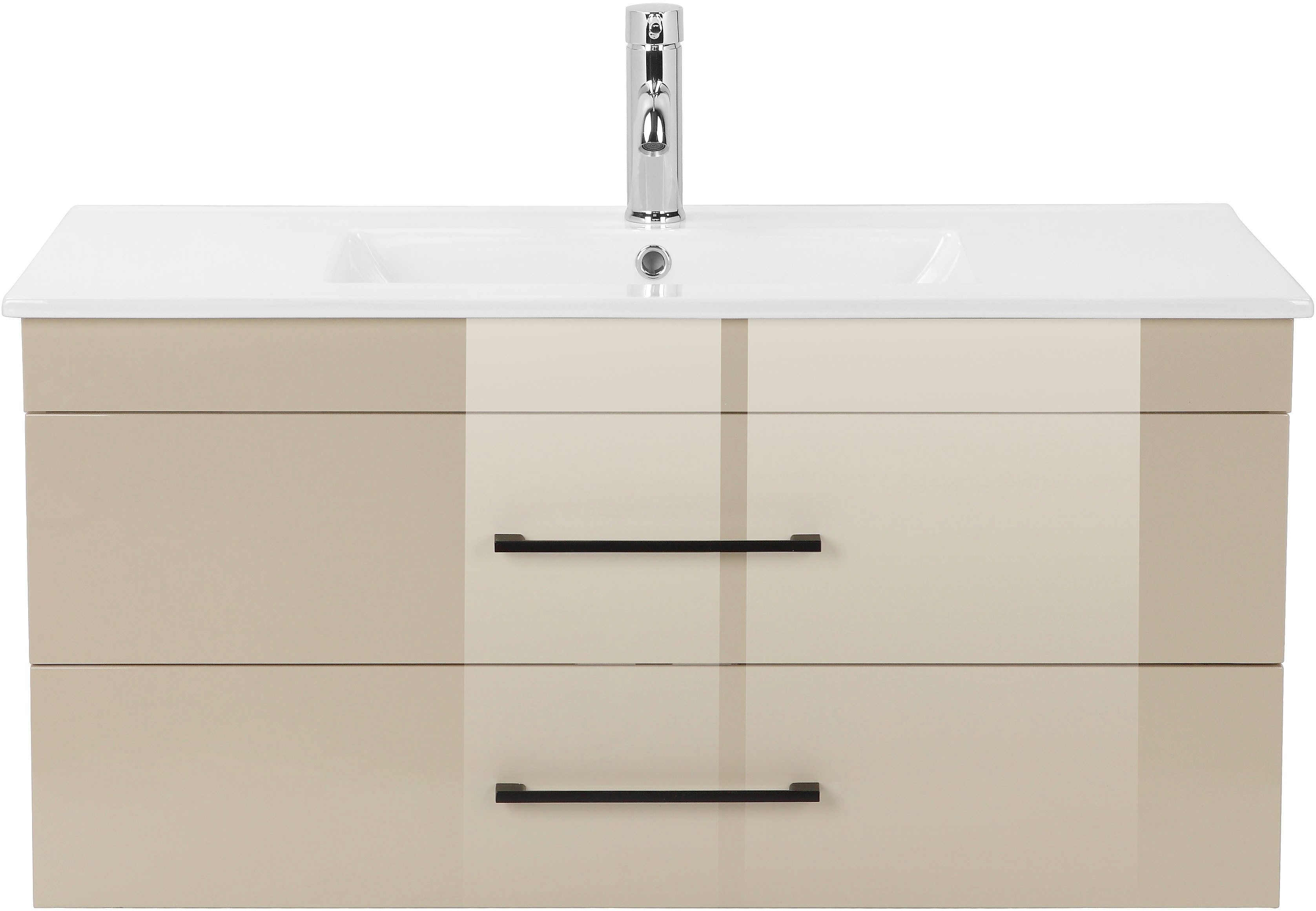 welltime Waschtisch Florenz (Komplett-Set), Waschplatz mit 2 Auszügen und Softclose Breite 100cm