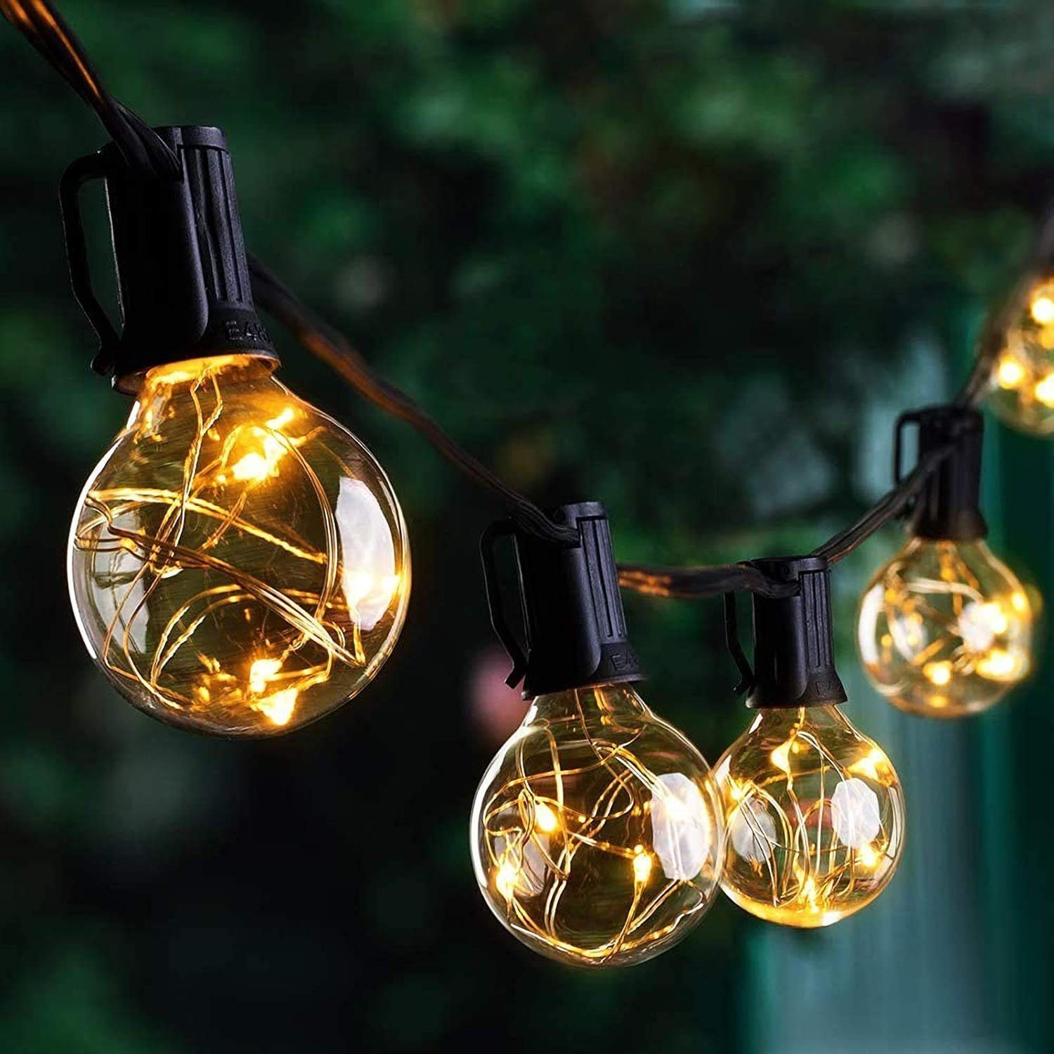 GlobaLink Lichterkette 11.7m Außen Weihnachtsdeko, Lichterkette 30-flammig, Garten Kupferdraht Beleuchtung, Glühbirne warmweiß aus