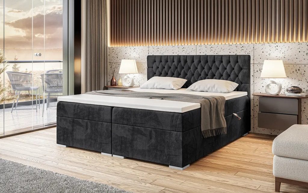 DB-Möbel Boxspringbett ROMA mit Bettkasten Gepolstert Doppelbett mit Topper.Polsterung samt.