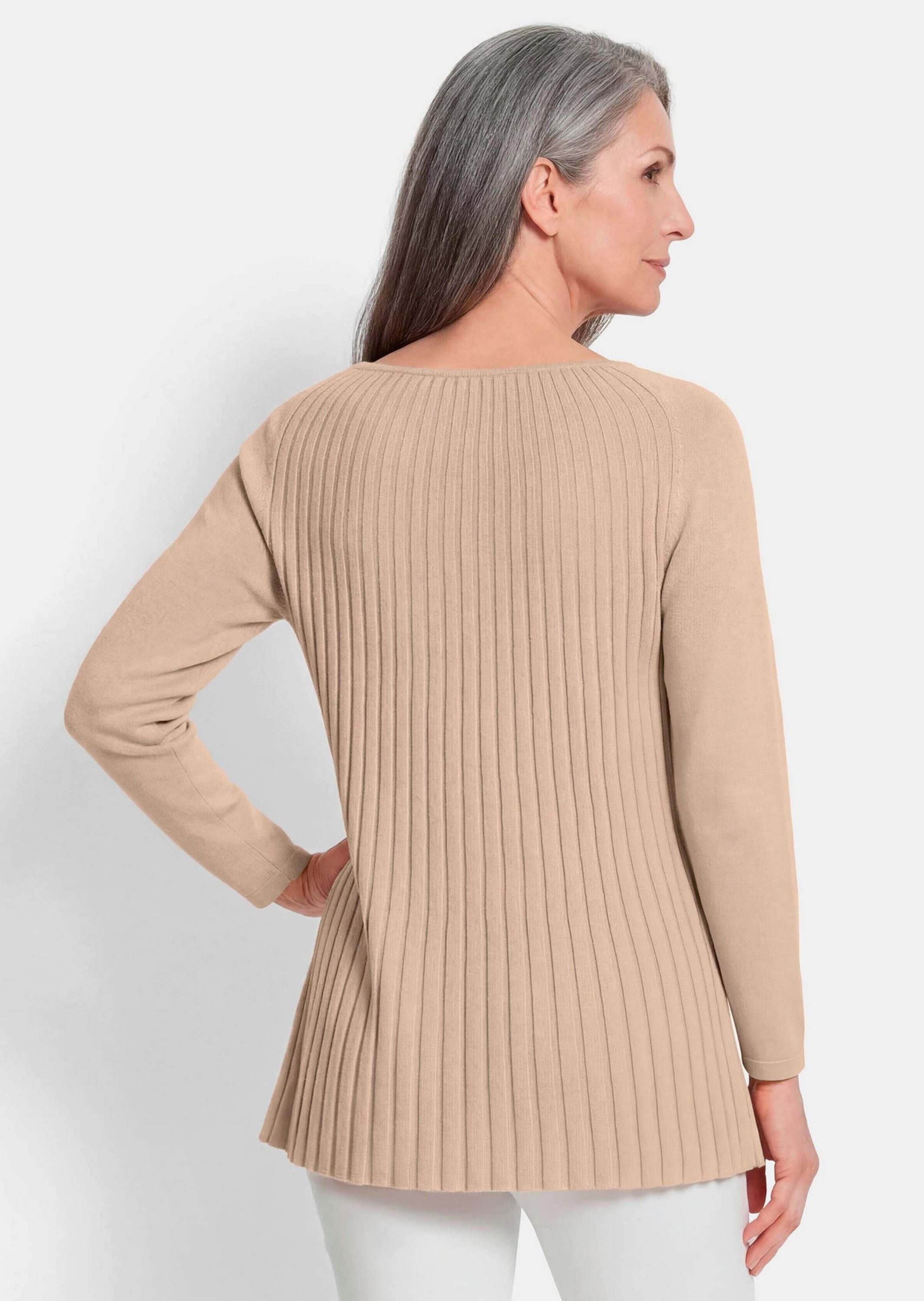 GOLDNER Strickpullover Tunikapullover in A-Linie Weicher Strickpullover mit U-Boot-Ausschnitt und Raglanärmeln