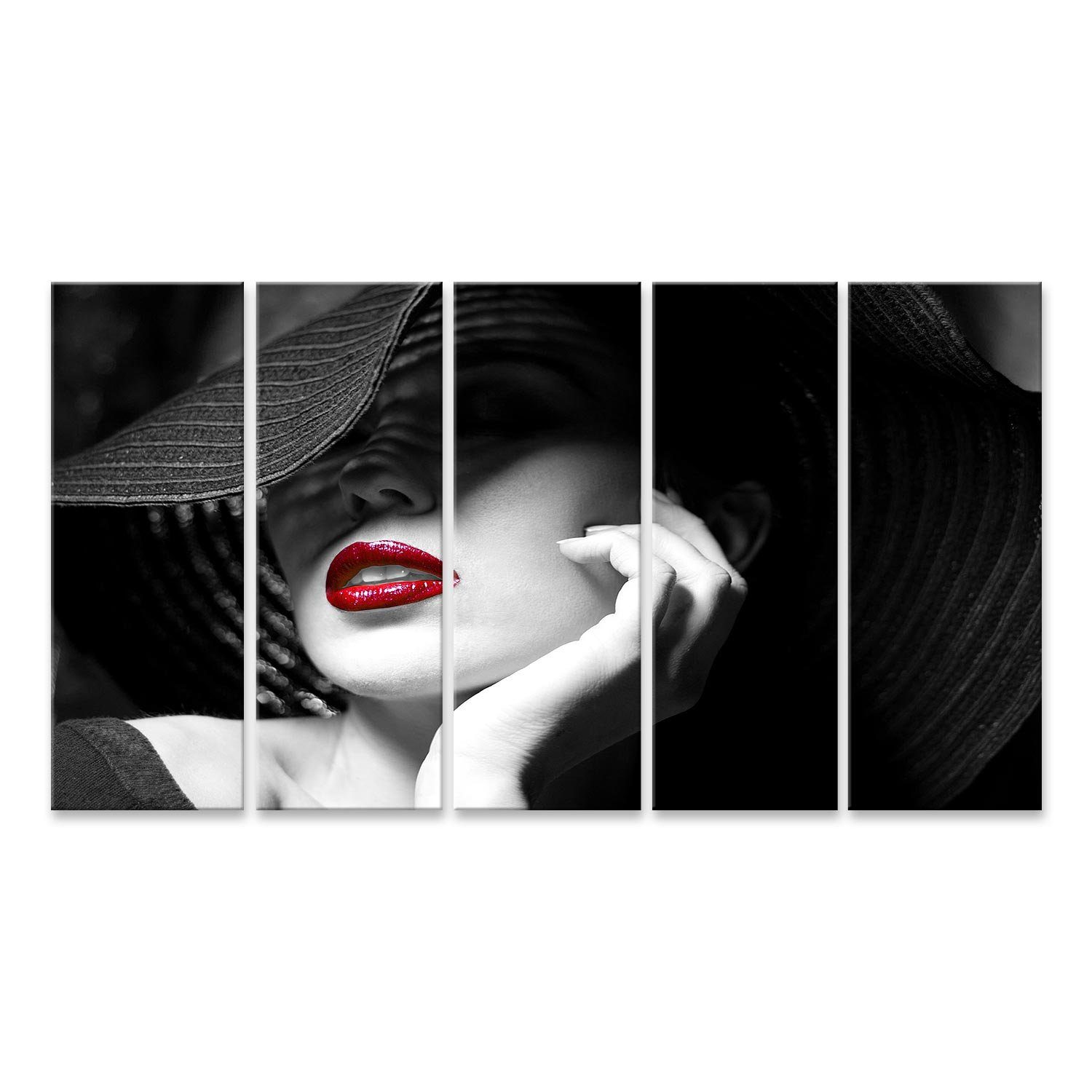 islandburner Leinwandbild Bild auf Leinwand Mysteriöse Frau mit schwarzem Hut und roten Lippen W