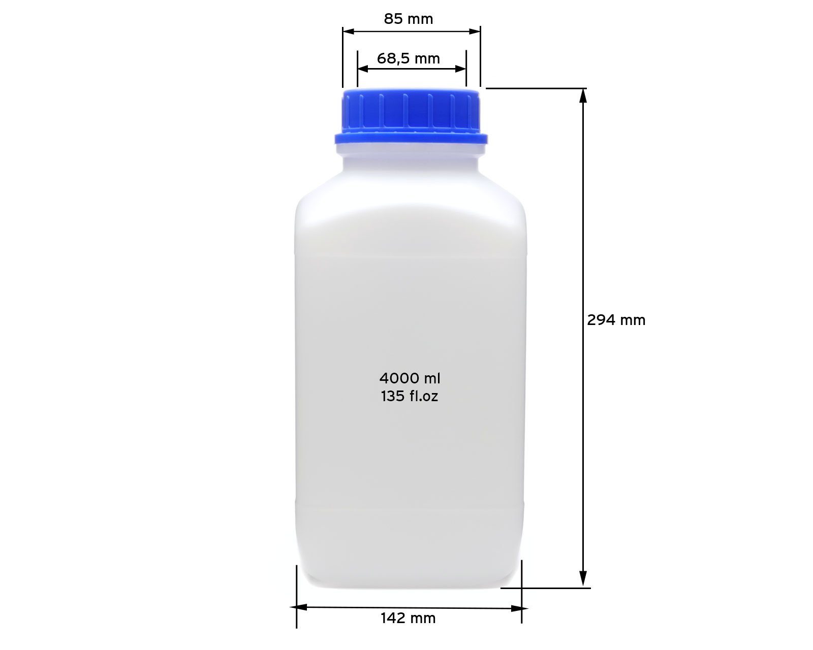 ml vierkant, naturfarben, (5 Deckel, Weithals-Flaschen OCTOPUS 4000 Kanister mit blauem 5x St)